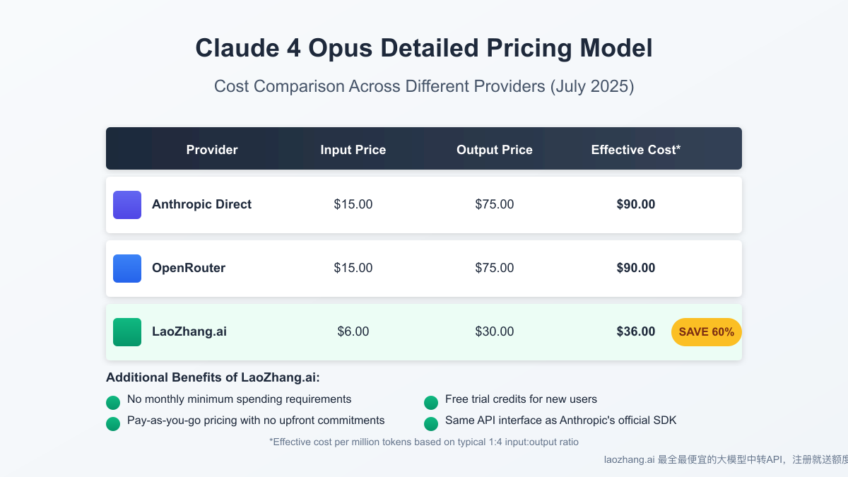 Claude 4 Opus pricing model comparison between providers