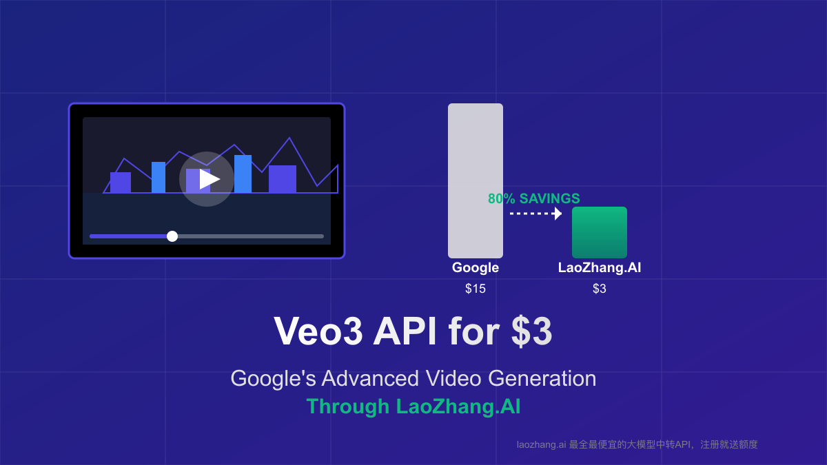 Veo3 API pricing comparison showing LaoZhang.AI's $3 video generation option