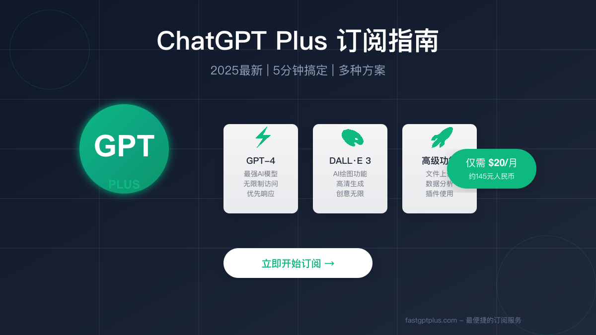 ChatGPT Plus 订阅完全指南：5分钟搞定订阅【2025最新】