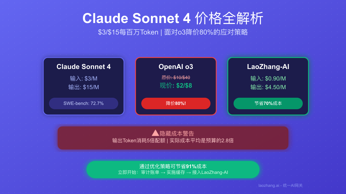 Claude Sonnet 4价格解析：$3/$15每百万Token，LaoZhang-AI降70%成本