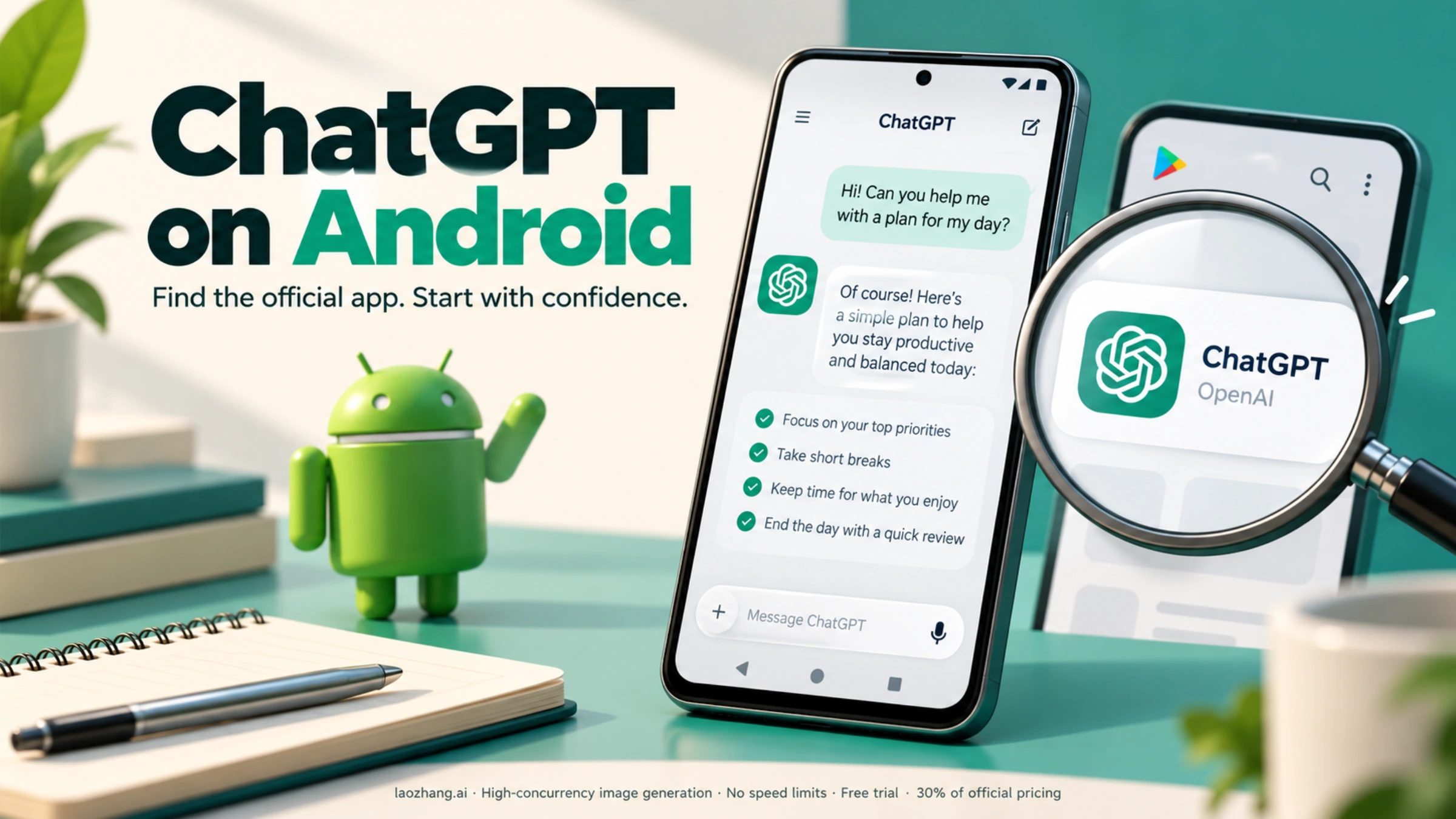 ChatGPT on an Android phone with the official app publisher highlighted