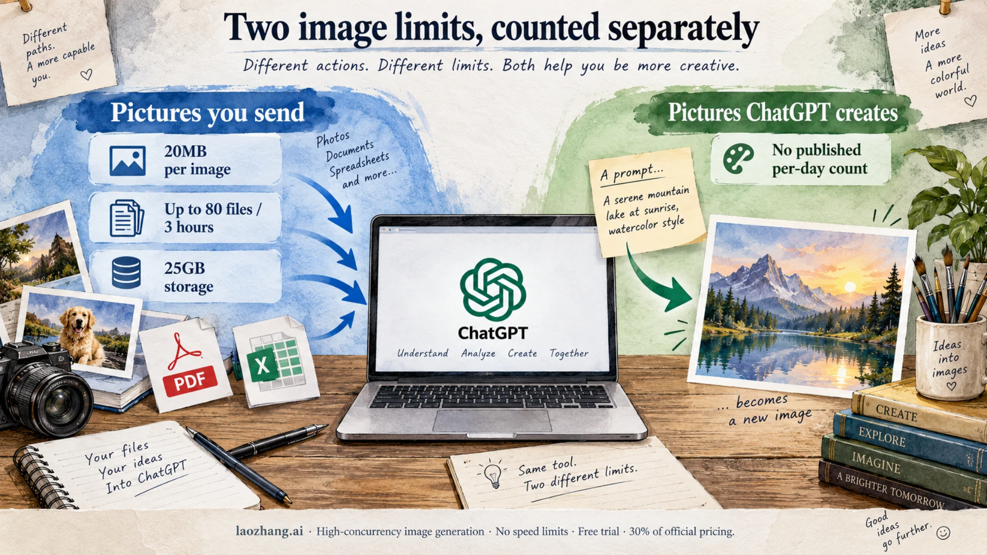 Independent paths show images sent into ChatGPT and new images created from a prompt