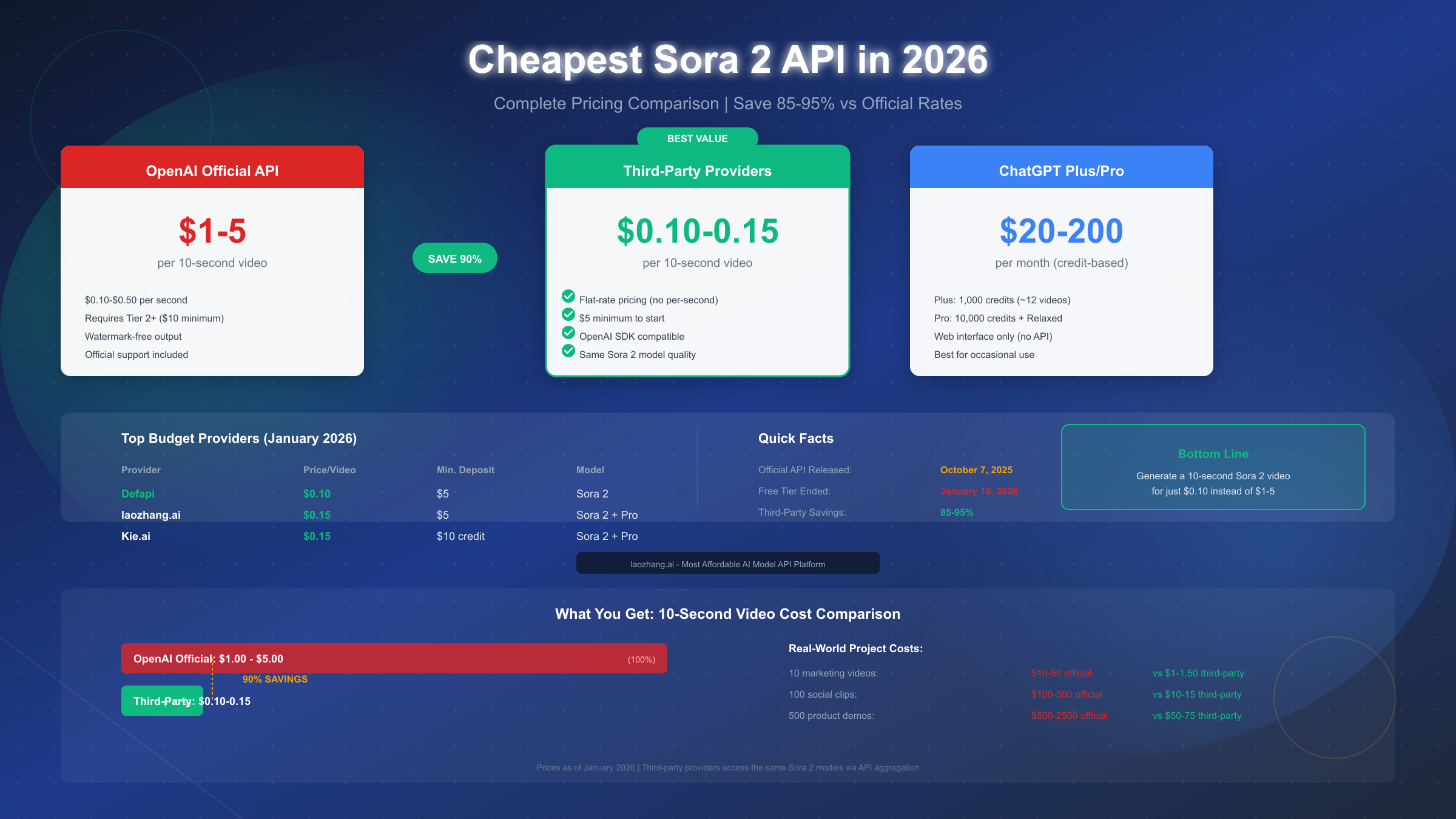 Cheapest Sora 2 API in 2026: Complete Pricing Comparison & $0.10 Access Guide