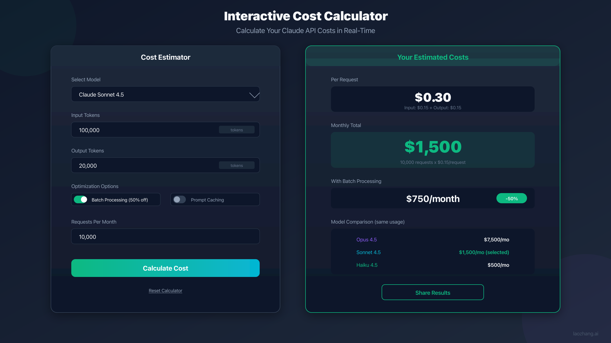 Claude API Cost Calculator Preview