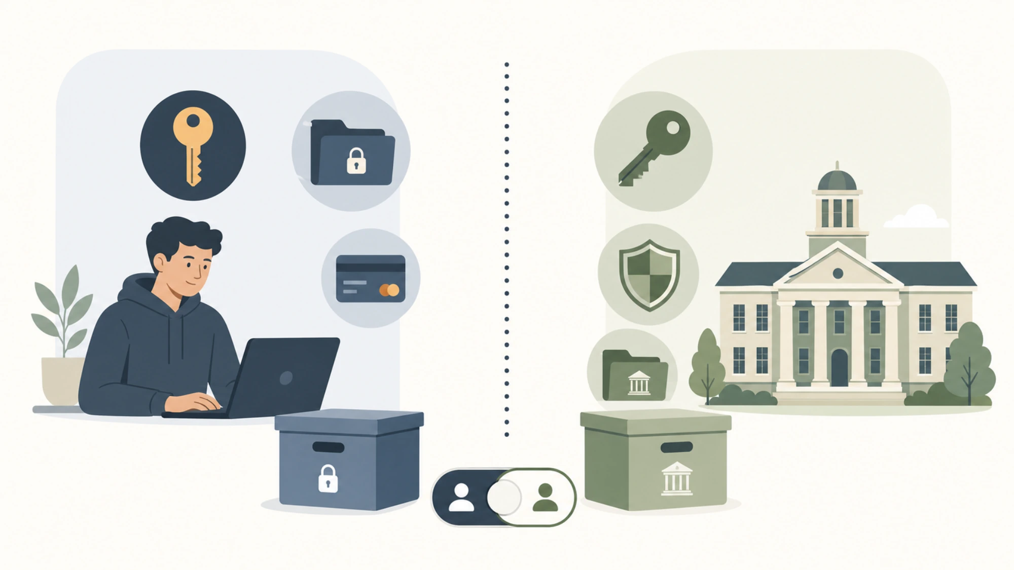 Comparison of who pays, who manages data, what happens to access, and whether data can migrate in personal and university-sponsored Claude accounts.