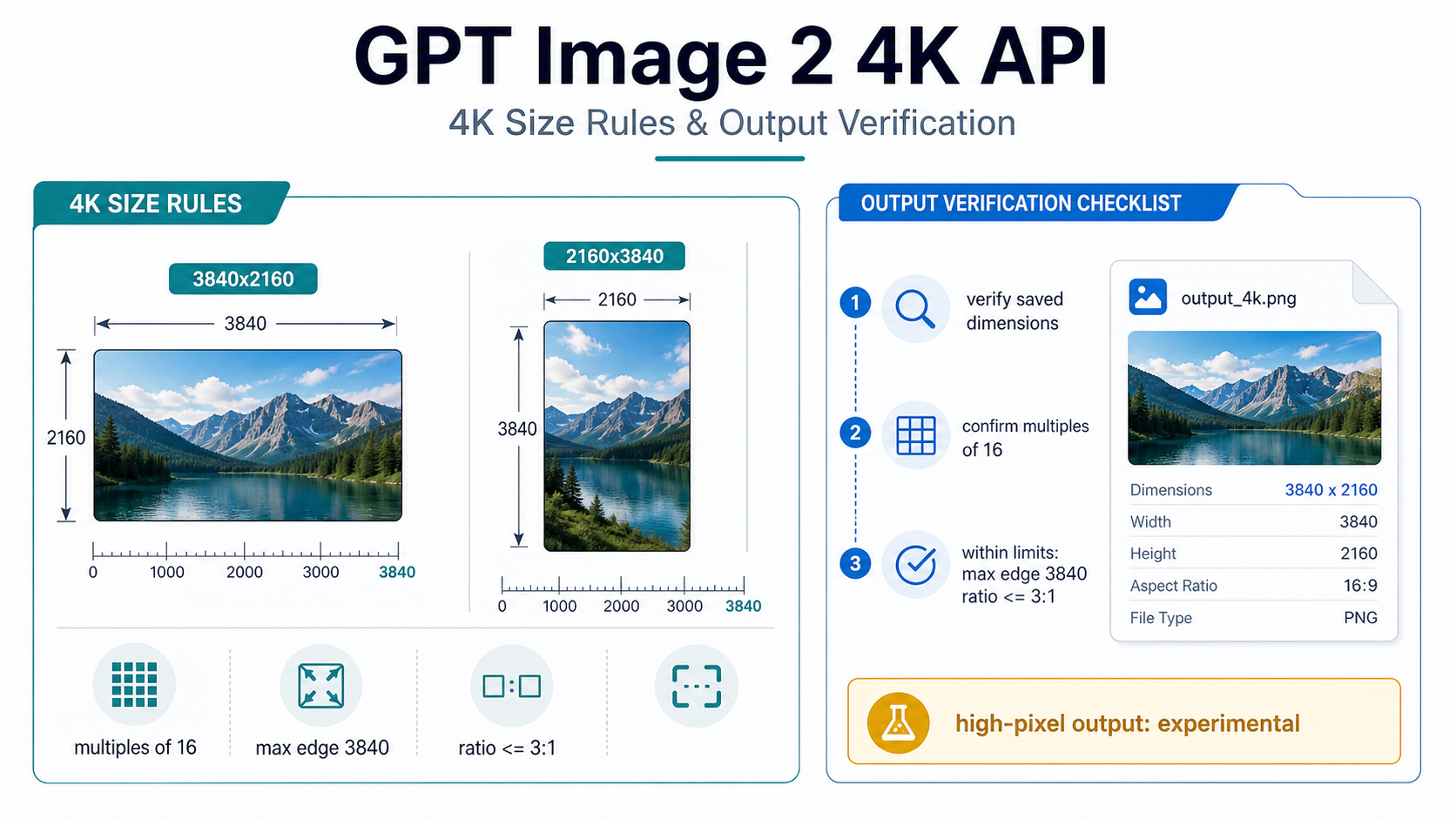 GPT Image 2 4K size rules for dimensions, ratio, maximum edge, and saved output verification