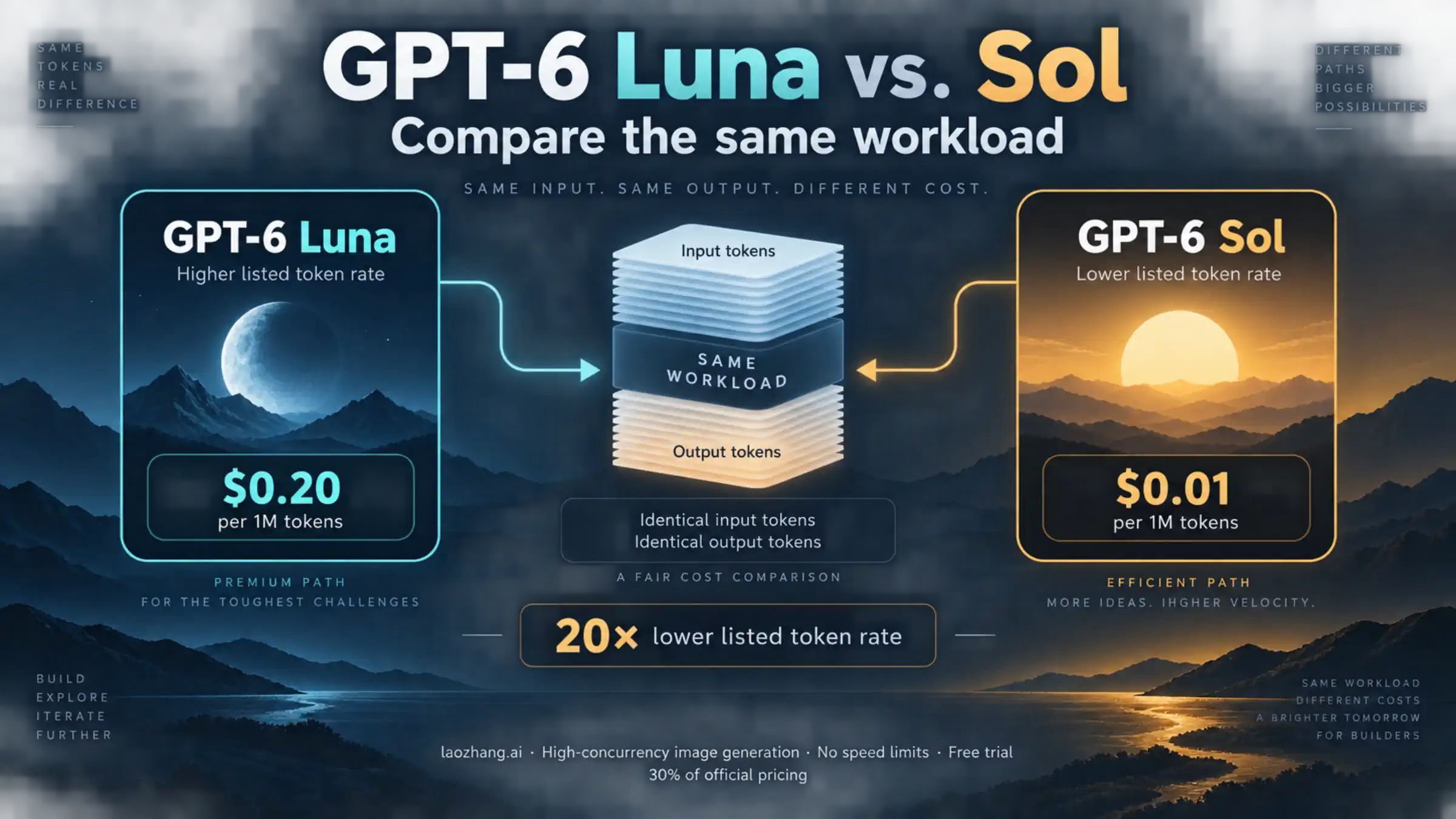 Illustrated GPT-6 Luna and Sol cost paths around the same token workload