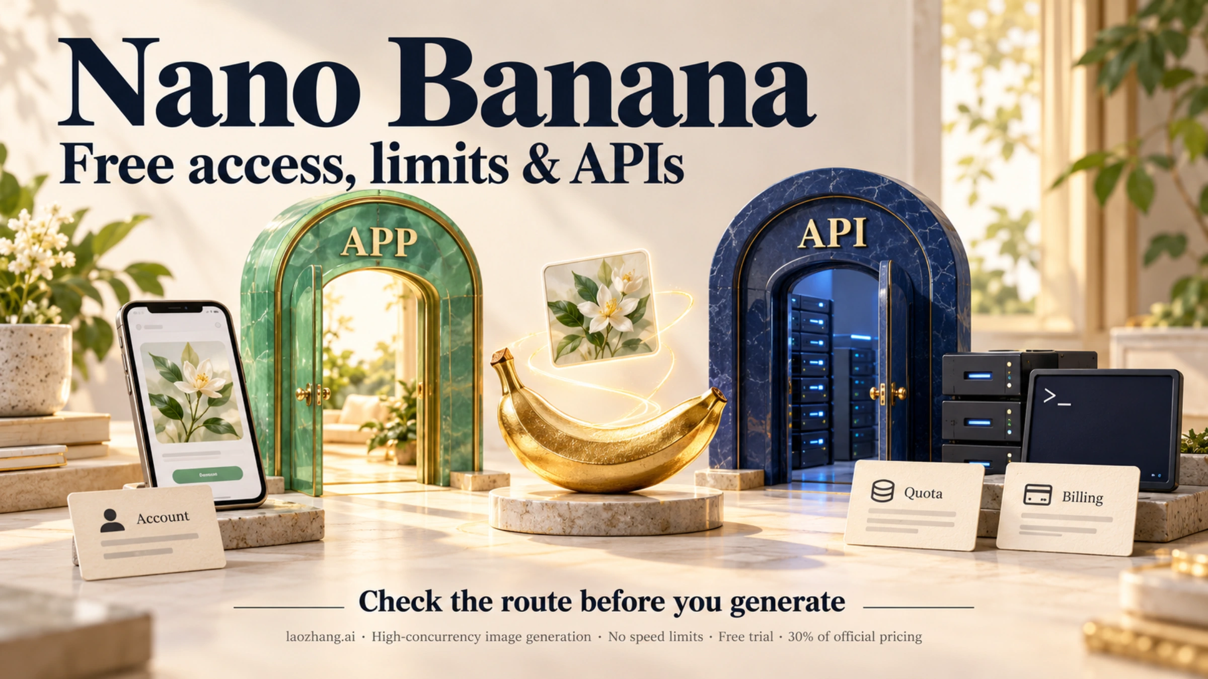 Illustration of separate app and API access routes for Nano Banana image generation