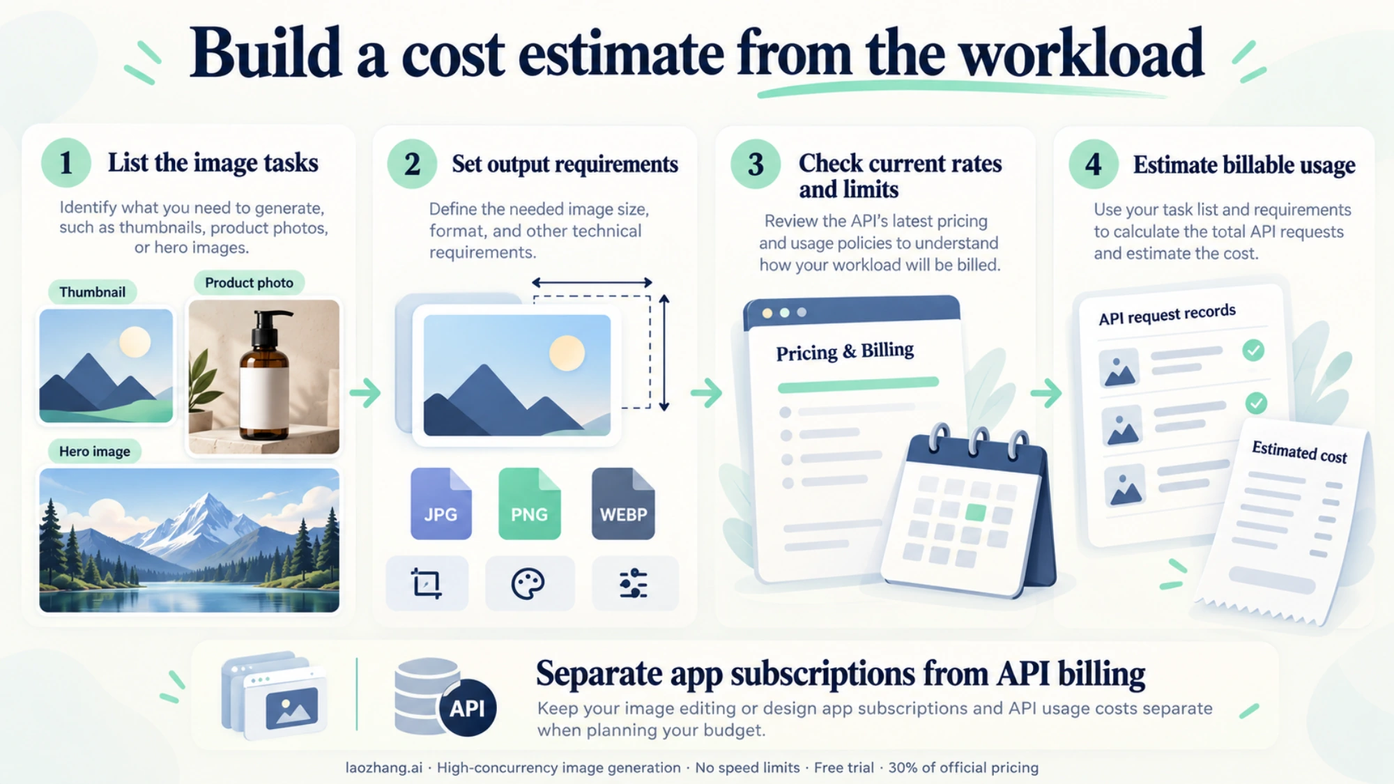 Estimate image workload costs by defining tasks, outputs, current rates and billable usage