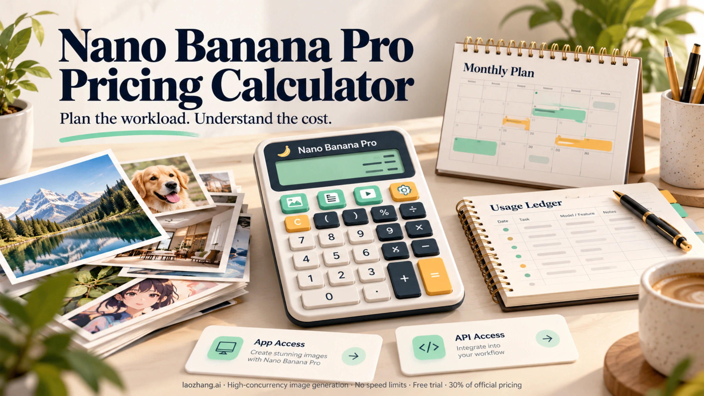 Image generation budget planning with a calculator, calendar and usage ledger