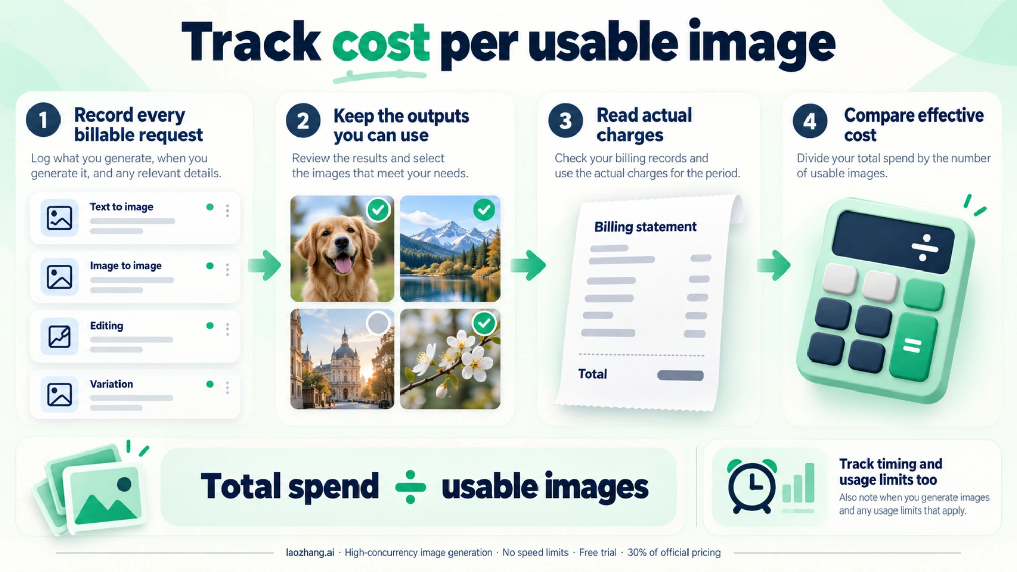 Track billable requests and actual charges to calculate cost per usable image