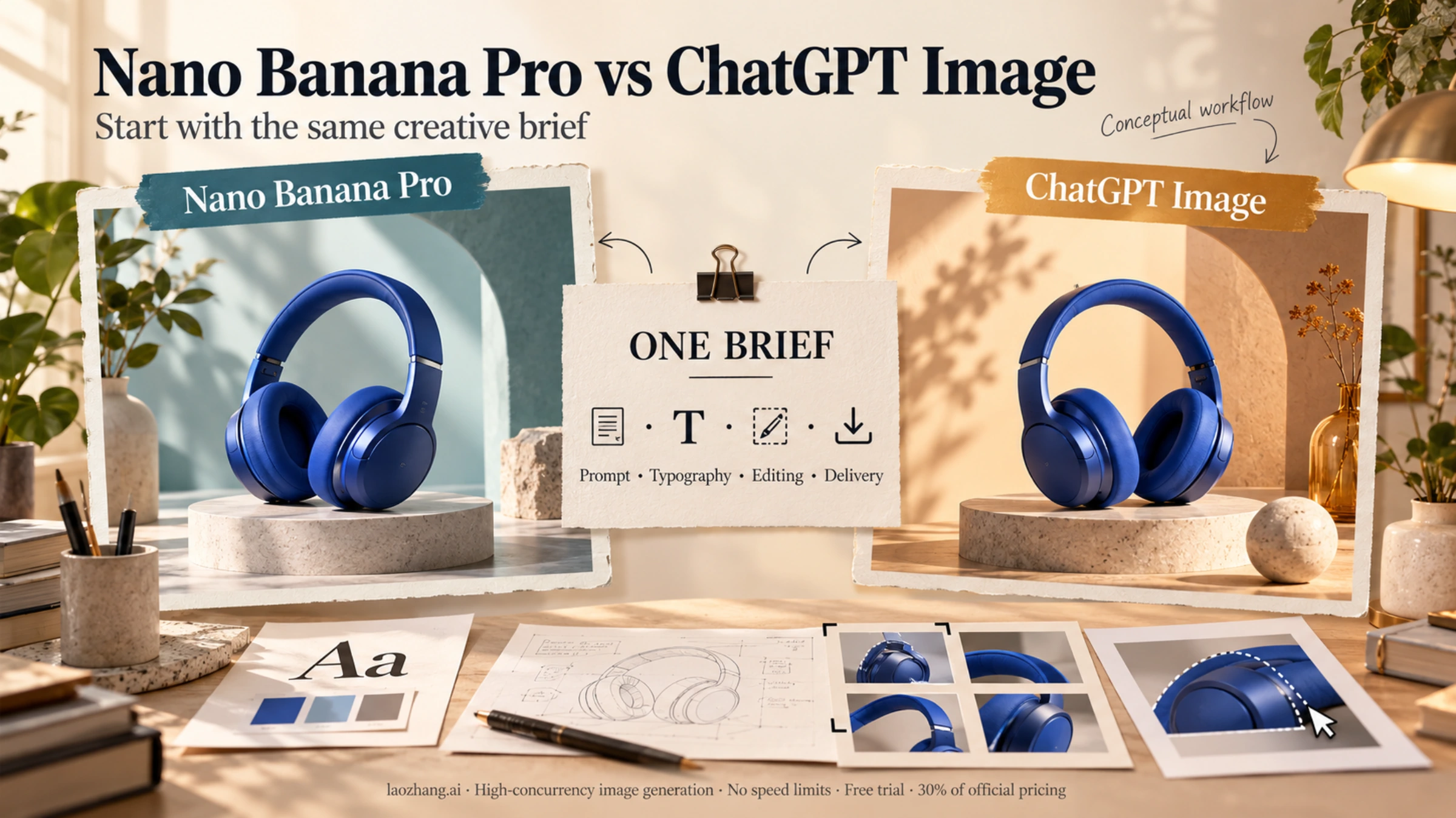 Conceptual comparison of Nano Banana Pro and ChatGPT Image using one creative brief