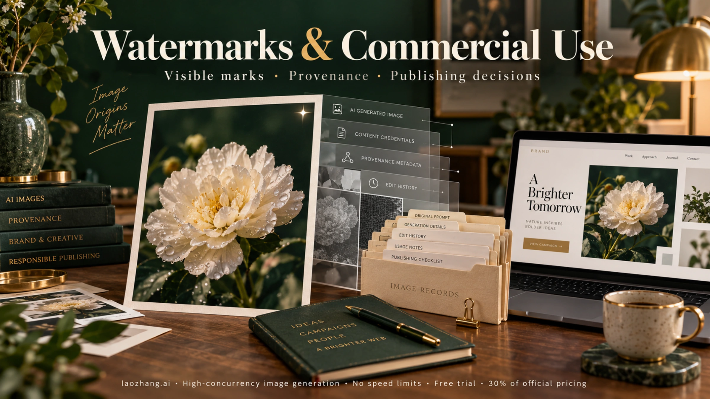 Image provenance layers and source records beside an illustrated commercial design workflow