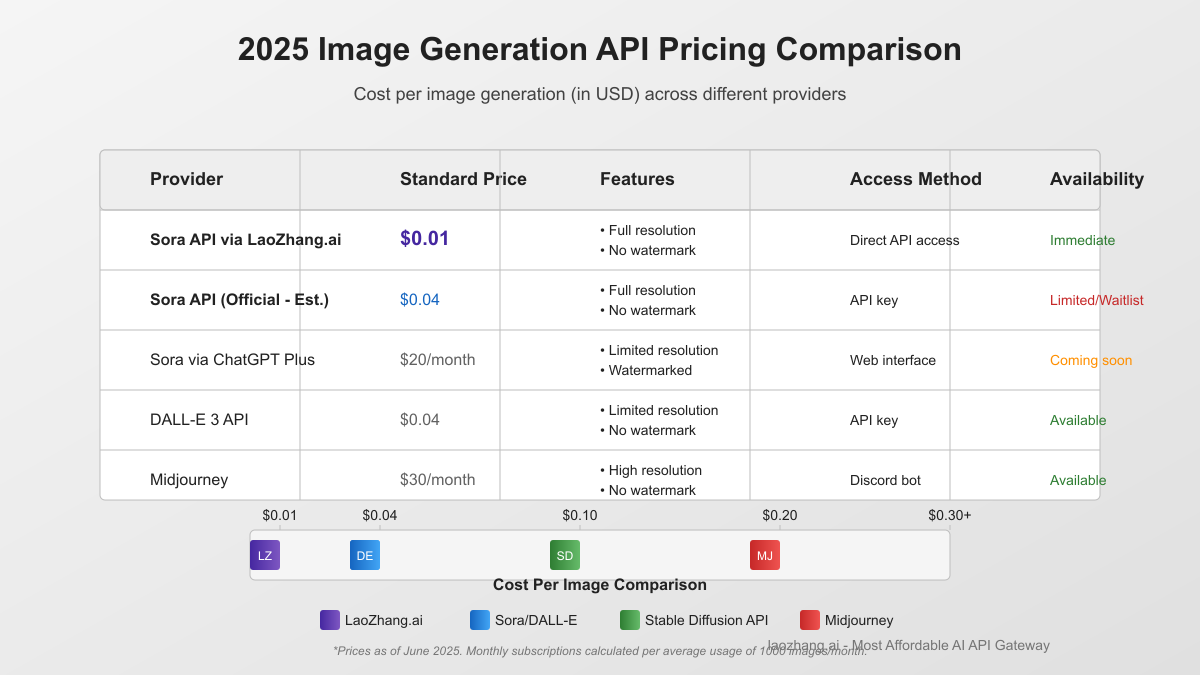 Image generation API pricing comparison chart