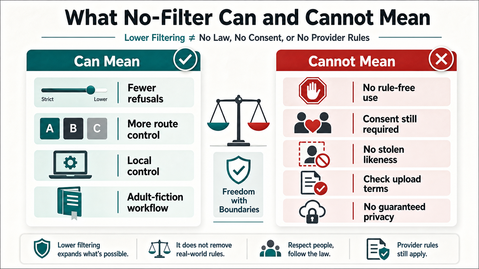 No-filter meaning board showing what lower filtering can and cannot mean