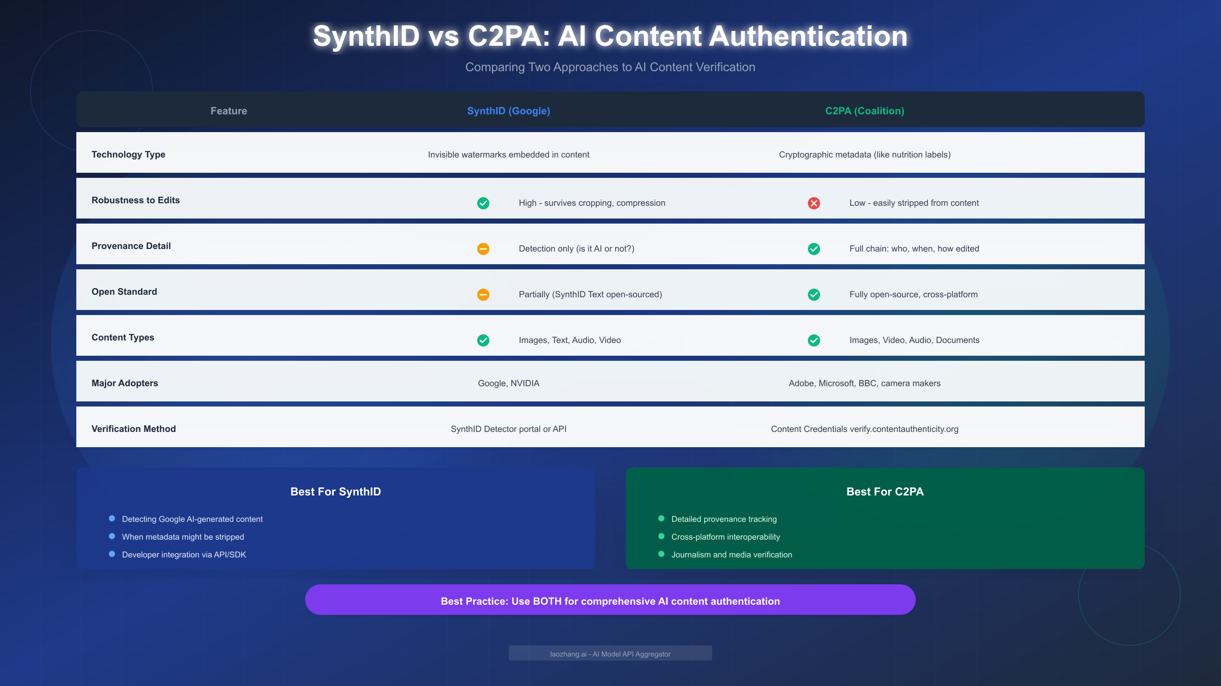 SynthID vs C2PA Comparison
