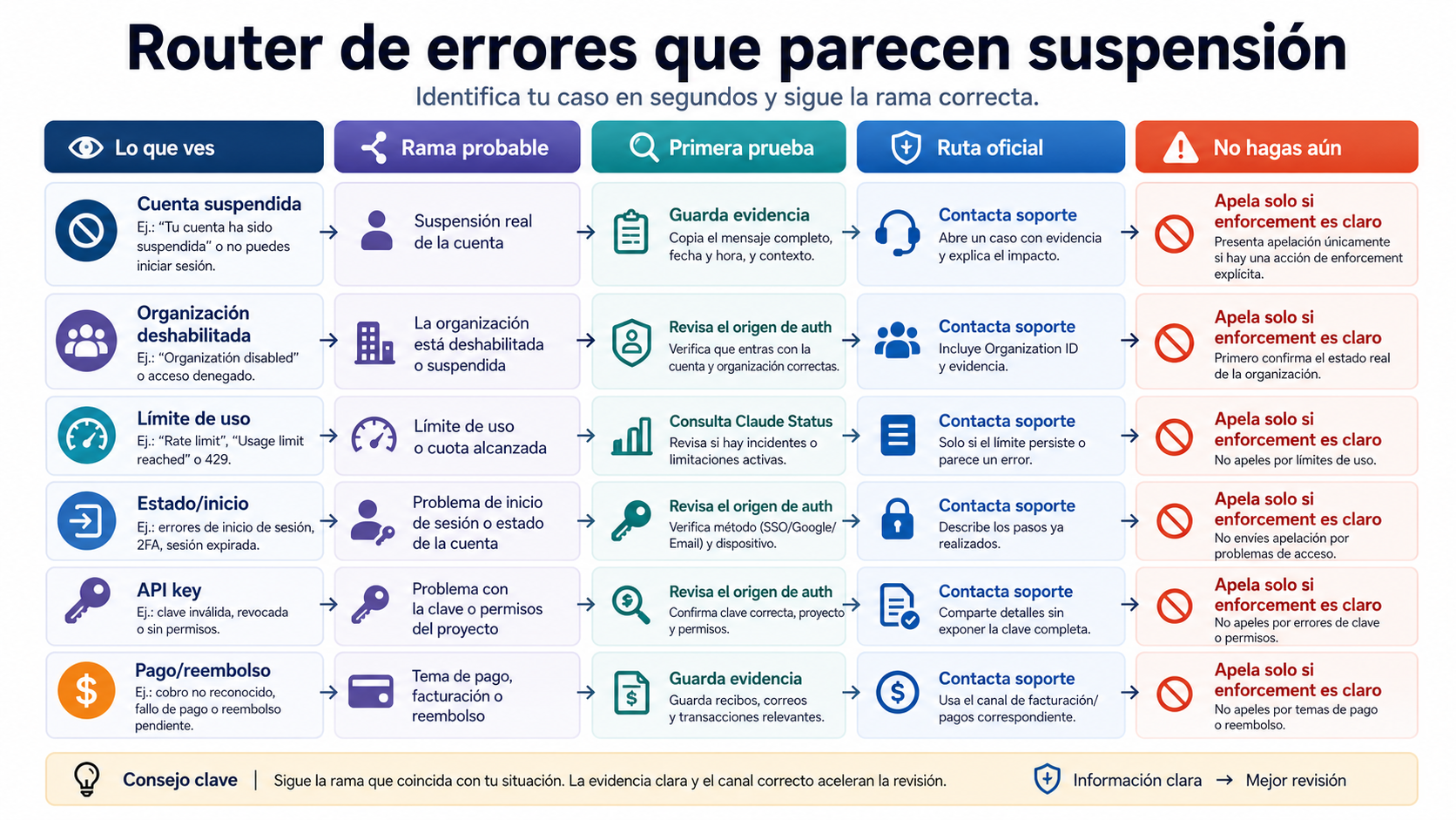 Router de síntomas de Claude Code hacia la rama oficial de recuperación