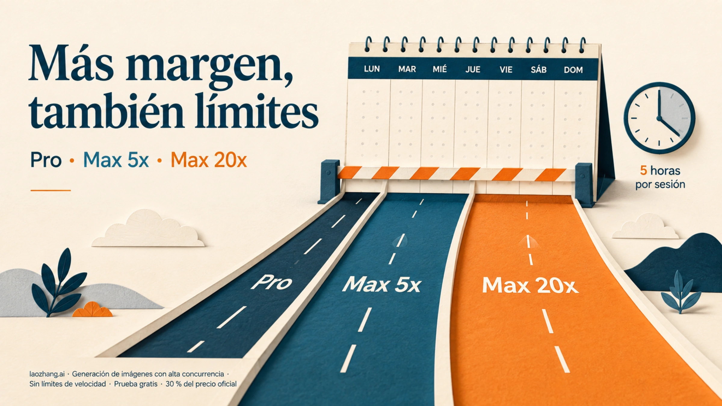 Tres carriles de Pro y Max frente a un calendario con una barrera semanal