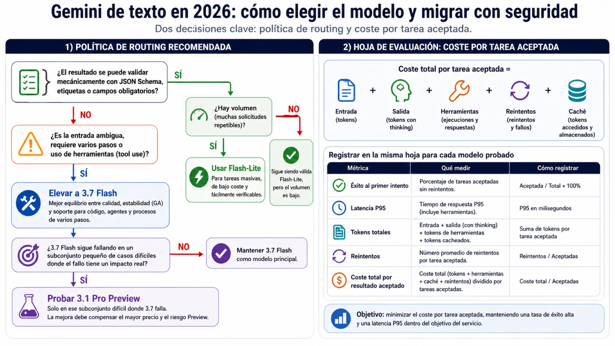 Política para enrutar tareas verificables a Flash-Lite, elevar casos complejos a 3.7 y medir el coste por resultado aceptado