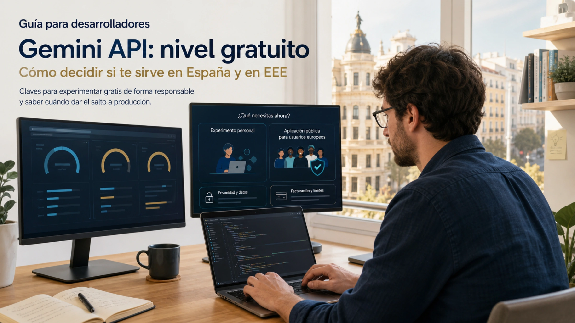 Desarrollador en España comprobando modelos y límites del nivel gratuito de Gemini API