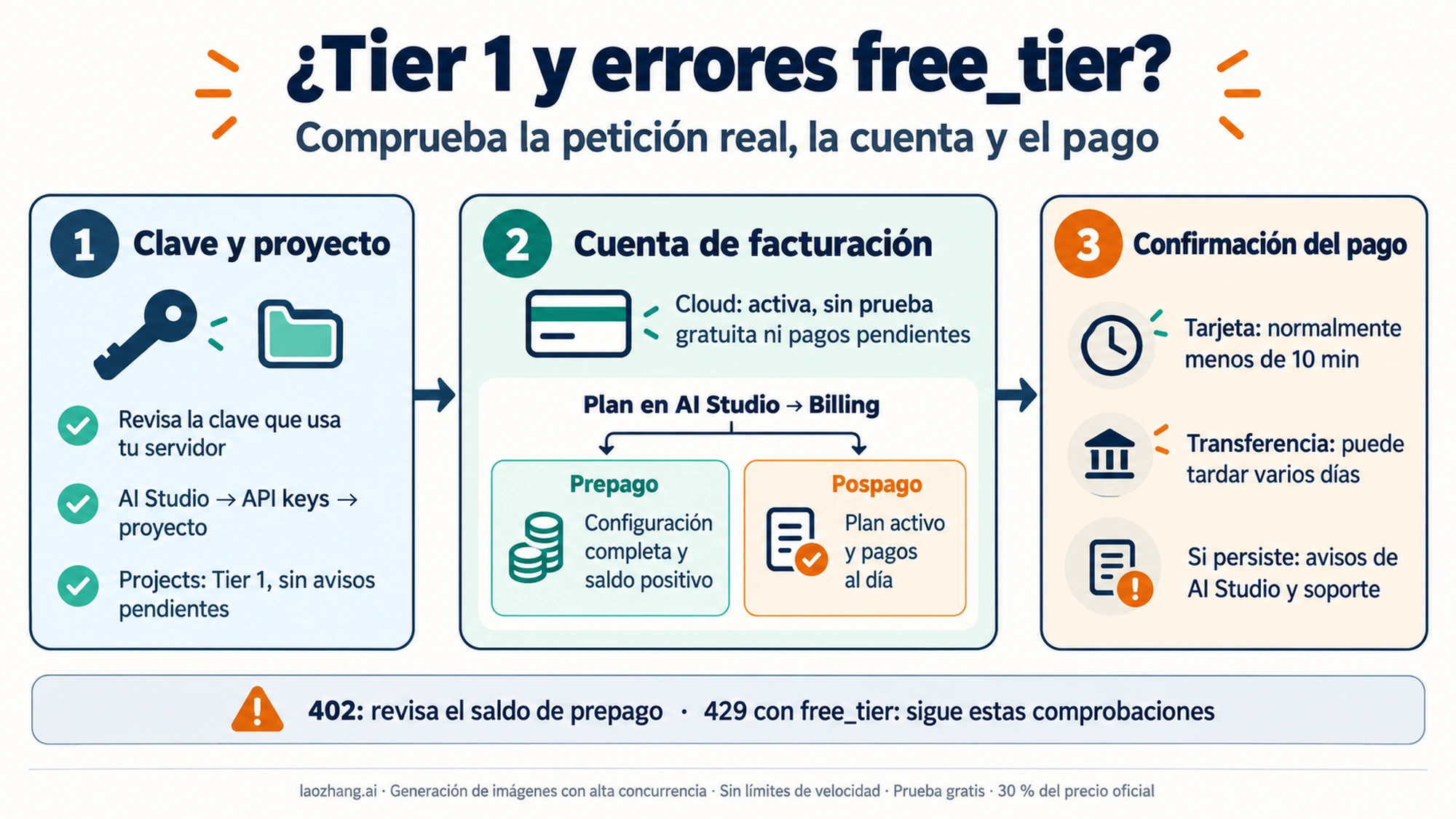 Orden de comprobación cuando un proyecto con facturación sigue usando la cuota gratuita de Gemini API