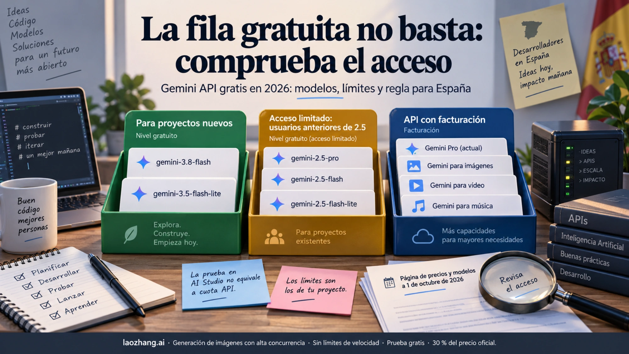 Tres bandejas de tarjetas separan modelos para proyectos nuevos, acceso limitado a 2.5 y familias con facturación