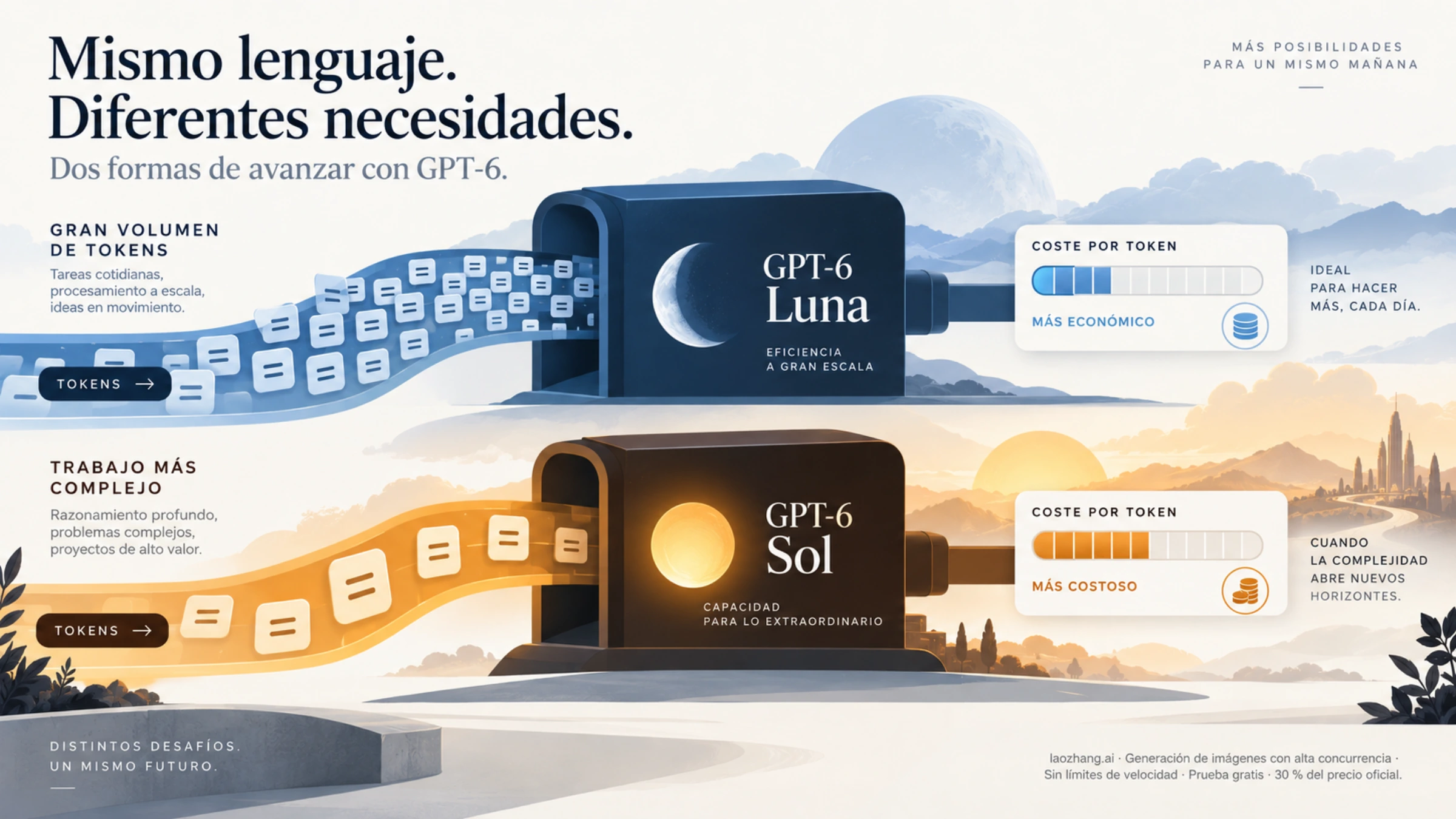 Comparación visual del coste por tokens de GPT-6 Luna y GPT-6 Sol
