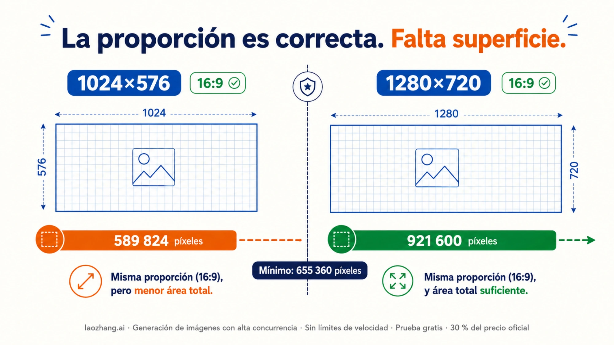 Comparación visual de dos lienzos horizontales con la misma proporción y diferente área total