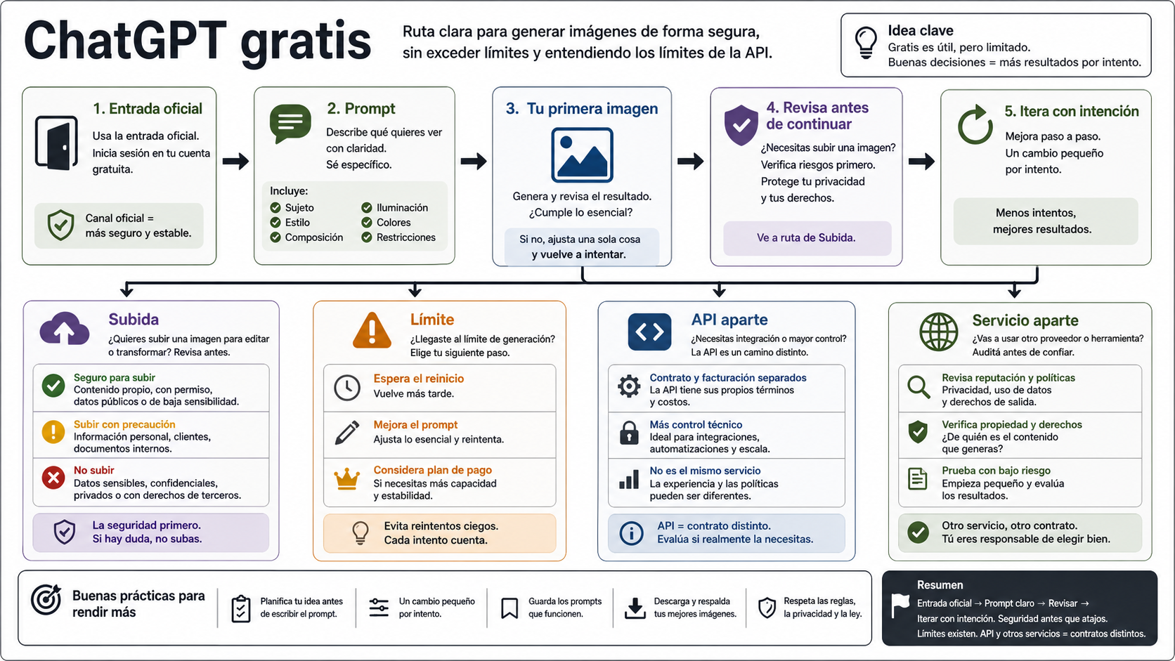 Cómo generar imágenes con ChatGPT gratis: entrada oficial, límites y prompts seguros