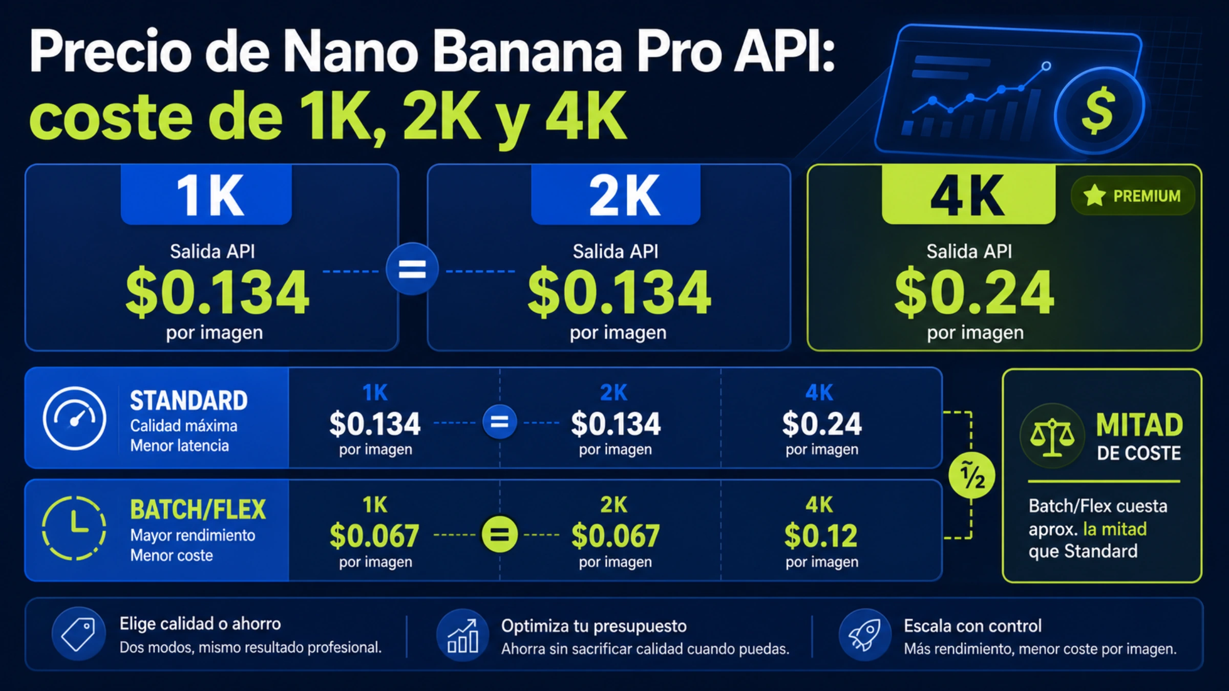 Precio de Nano Banana Pro API para 1K, 2K y 4K en Standard, Batch y Flex