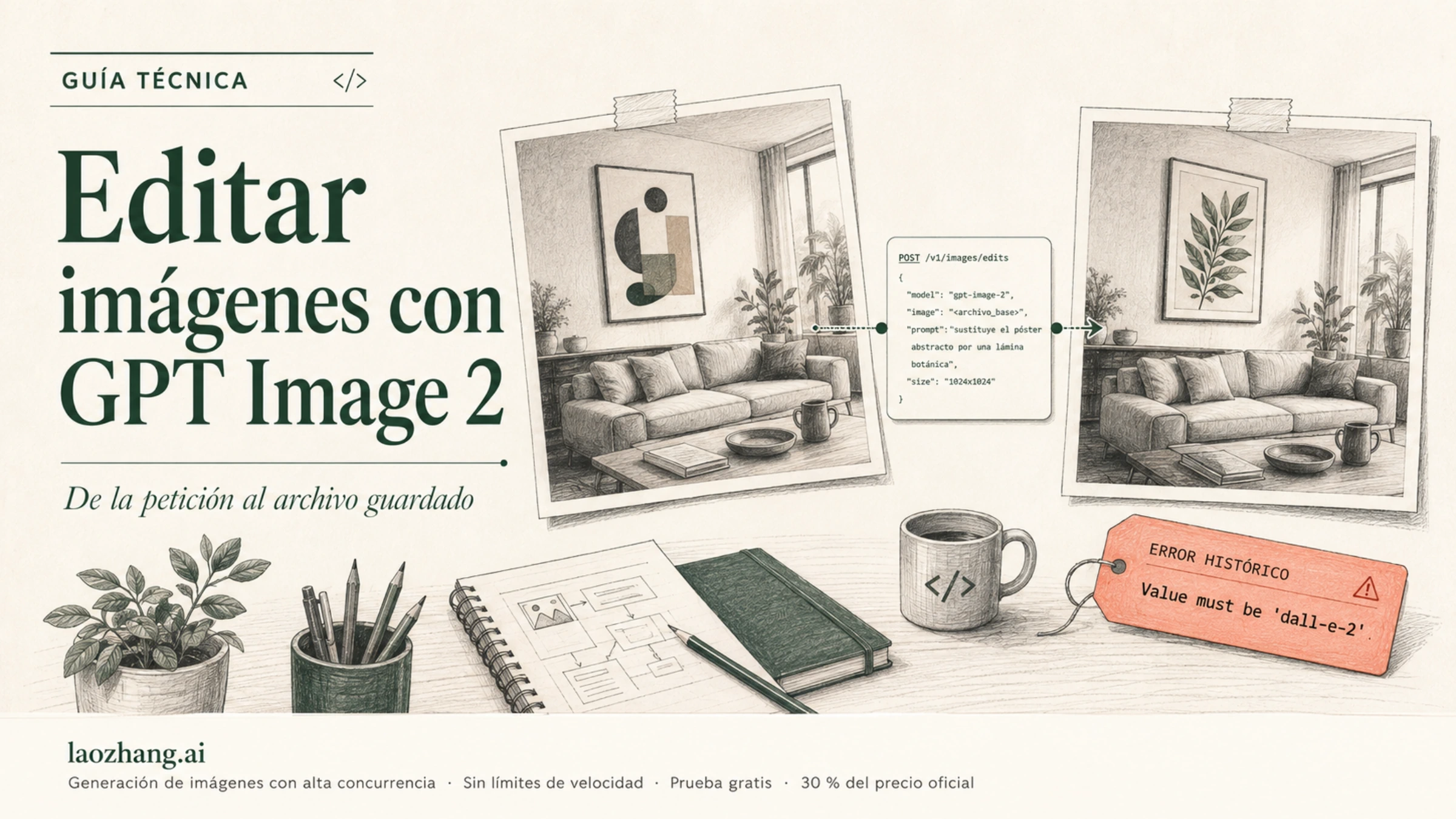 Ilustración de una edición de un salón mediante la API junto a un aviso de error de modelo