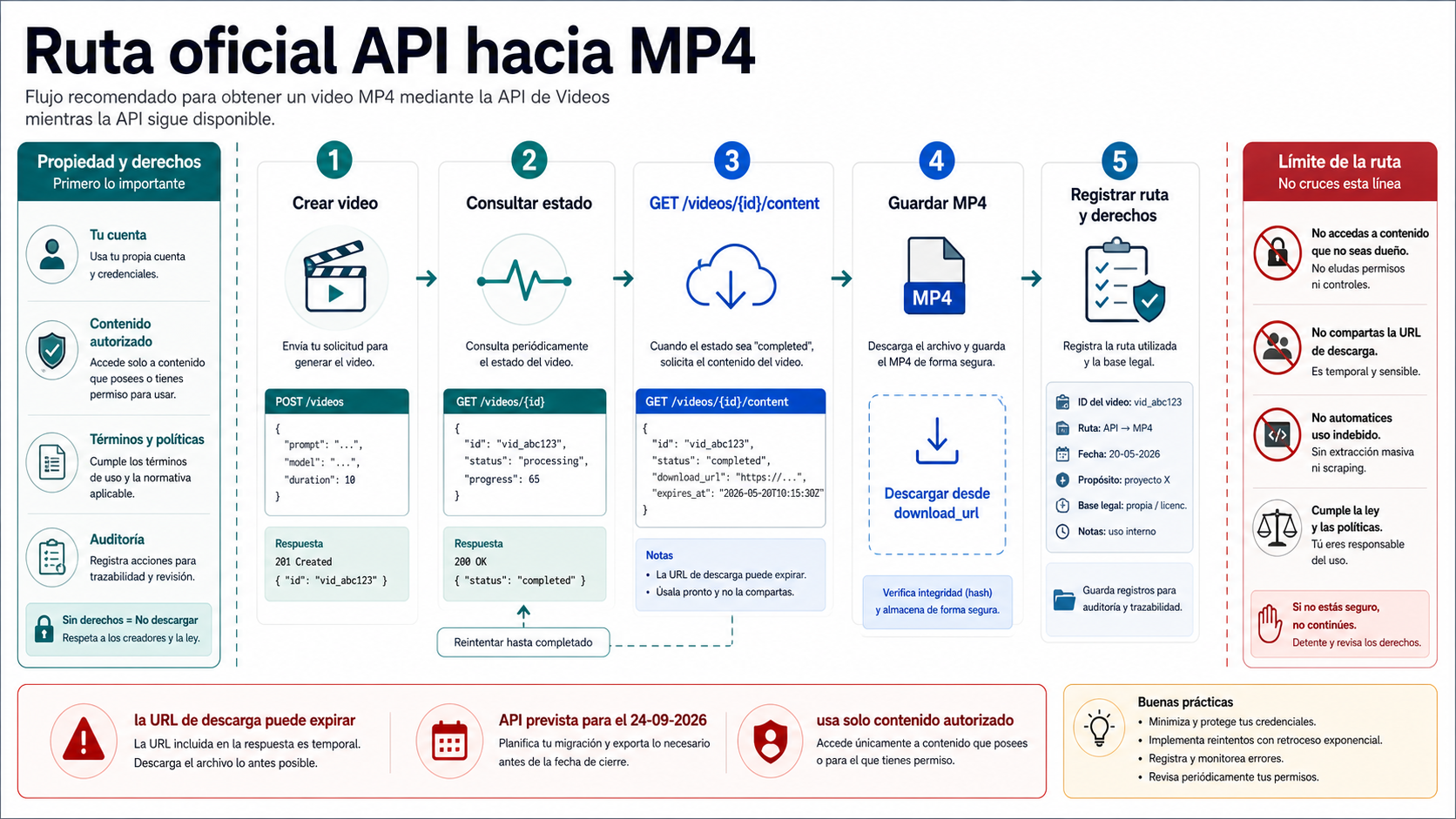 Flujo oficial para descargar MP4 de trabajos Sora API completados