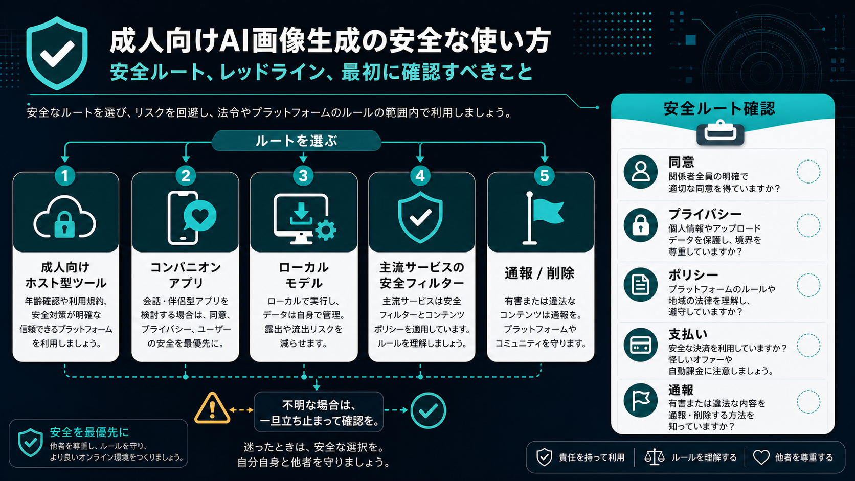 成人向けAI画像生成の安全ルートを整理した図