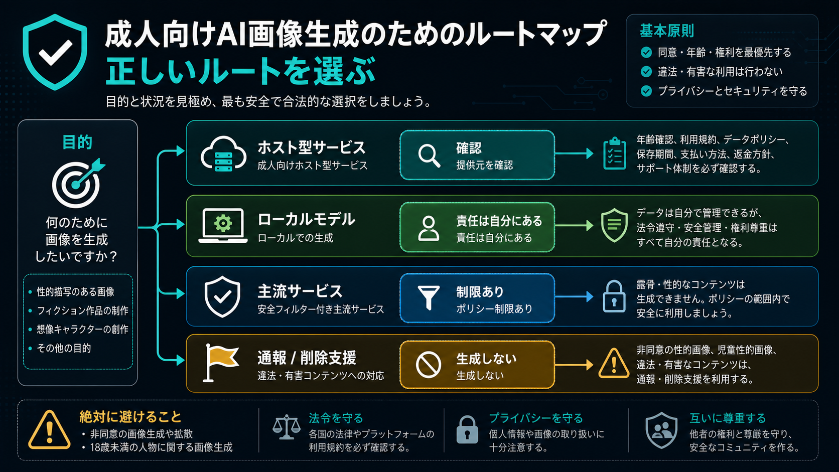 低リスクテスト、ローカル作業、有料証明、主流 API、停止条件を比較するルート選択ツリー。