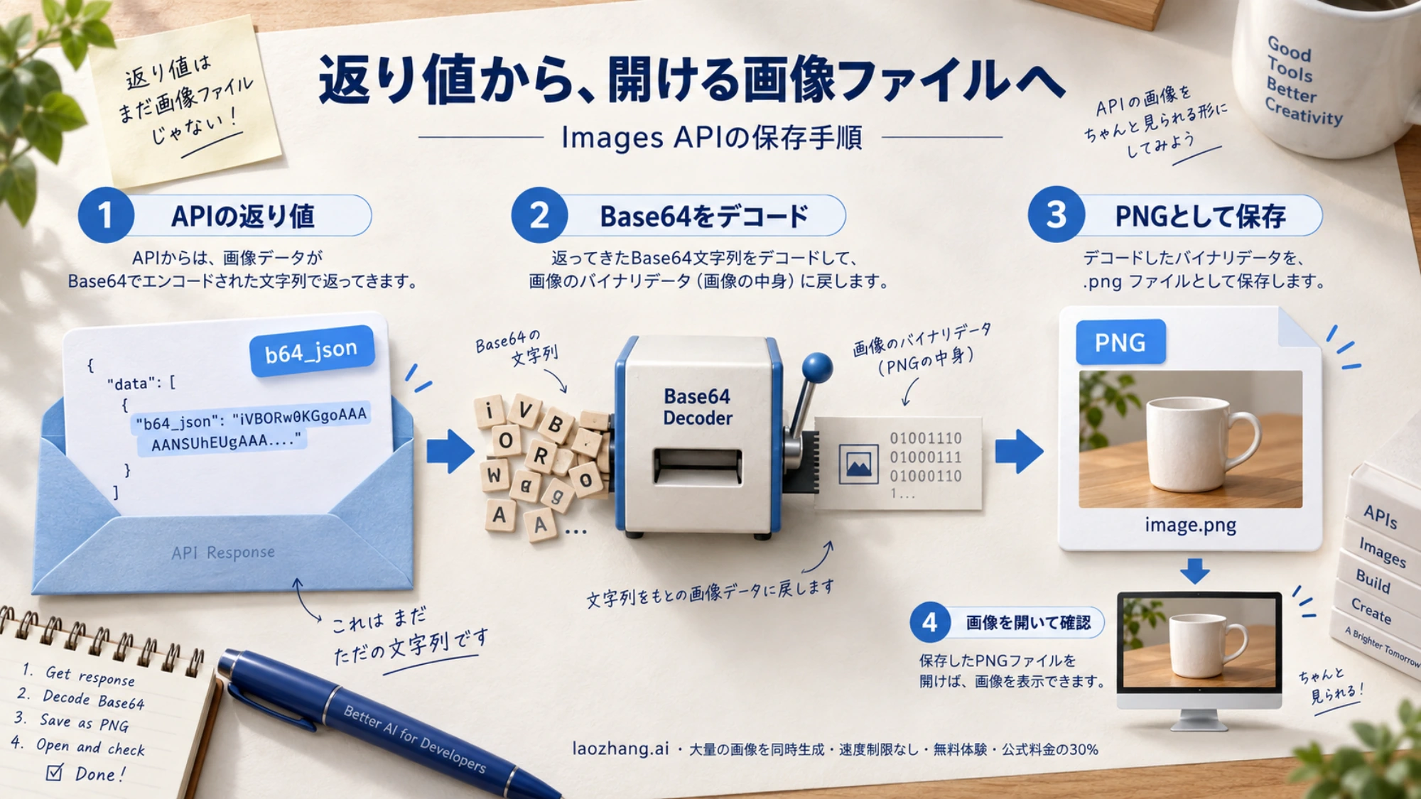 Images APIの返り値をBase64からデコードし、PNGファイルへ保存して開く流れ