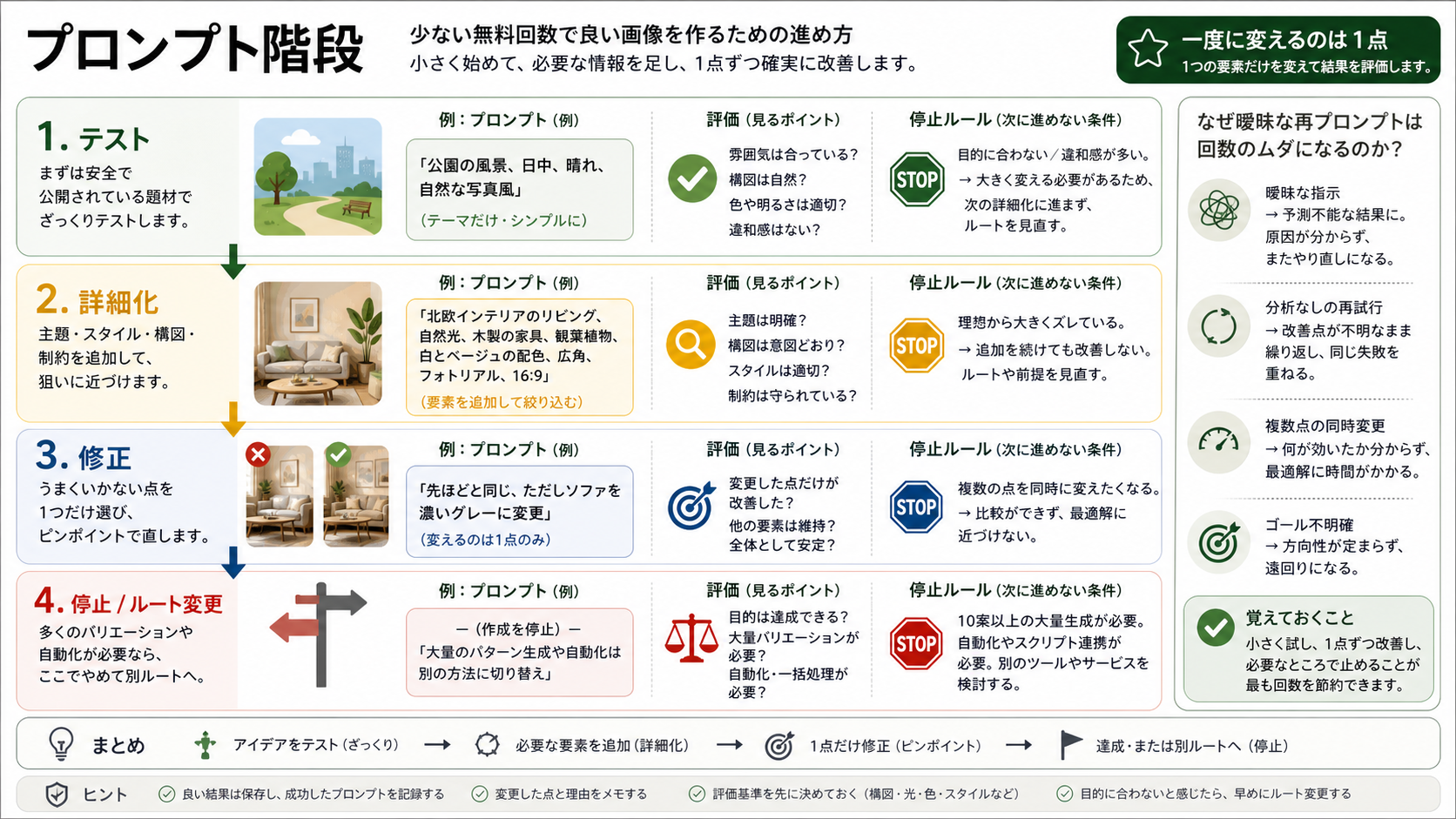 ChatGPT無料画像生成の回数を浪費しないためのプロンプト階段。