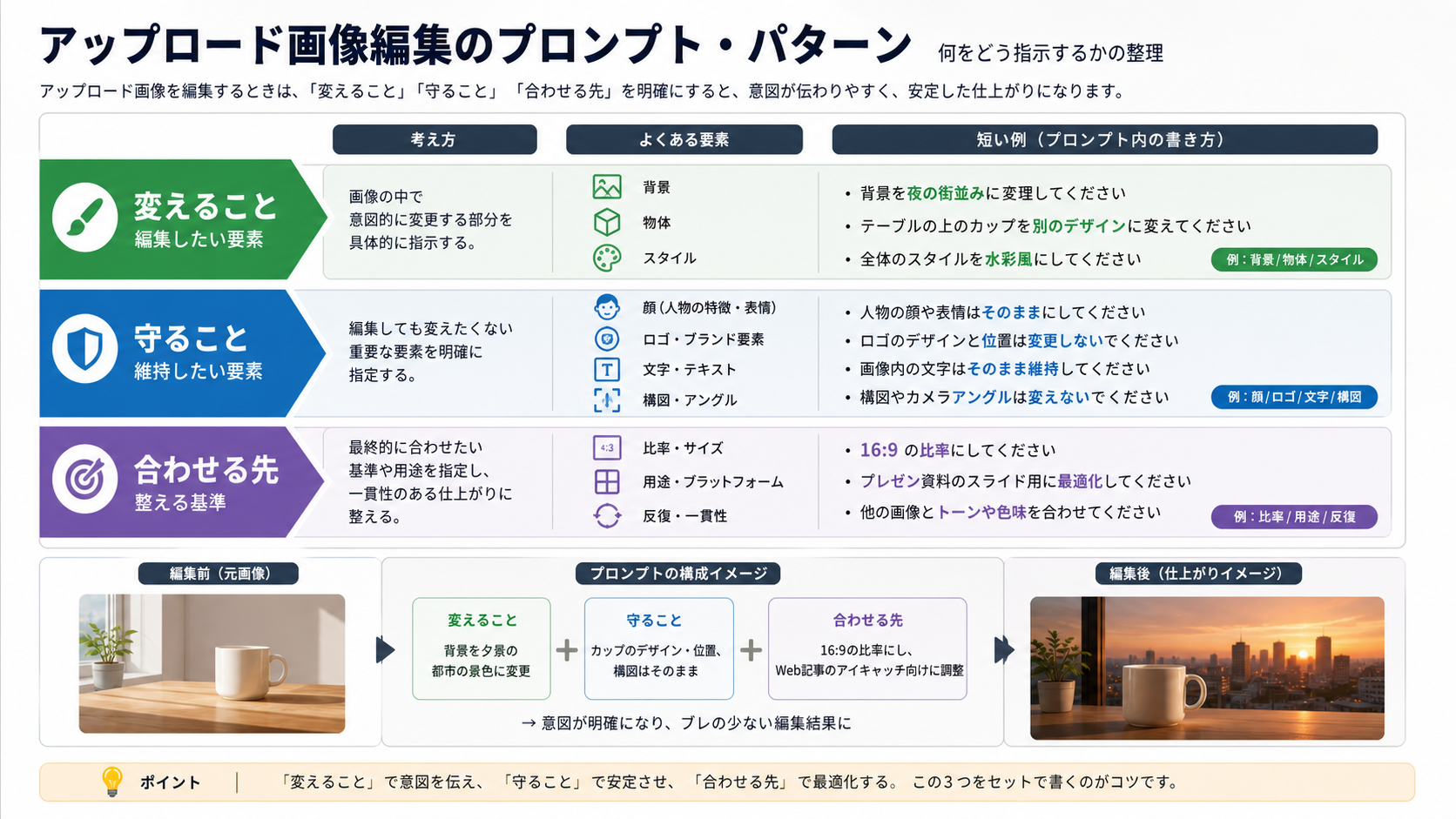 アップロード画像編集で変更、保護、用途を分けるプロンプト板