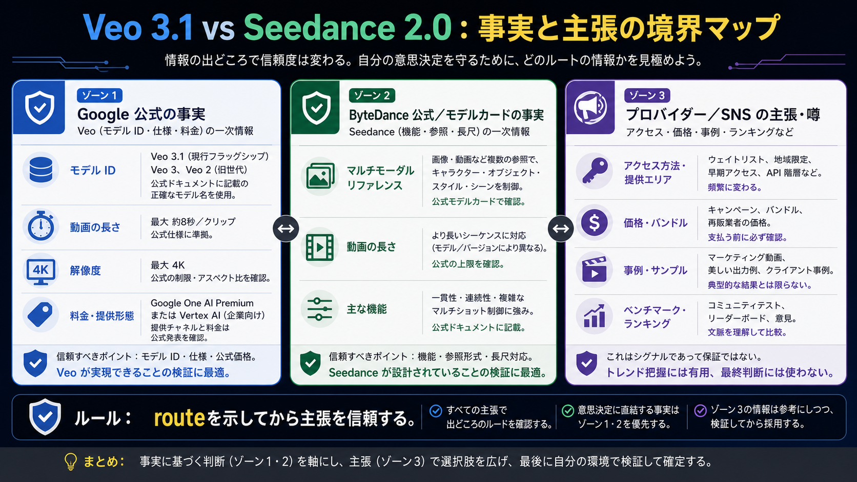 Google公式事実、ByteDanceモデル事実、プロバイダー主張を分ける証拠境界マップ