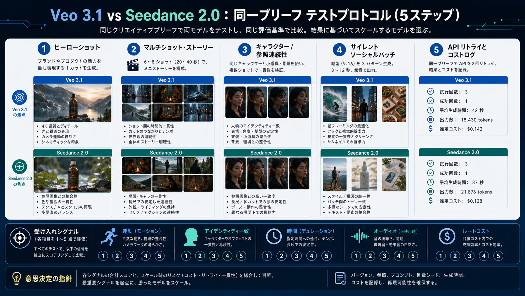 Veo 3.1 と Seedance 2.0 を同じブリーフで比較する五段階テスト手順