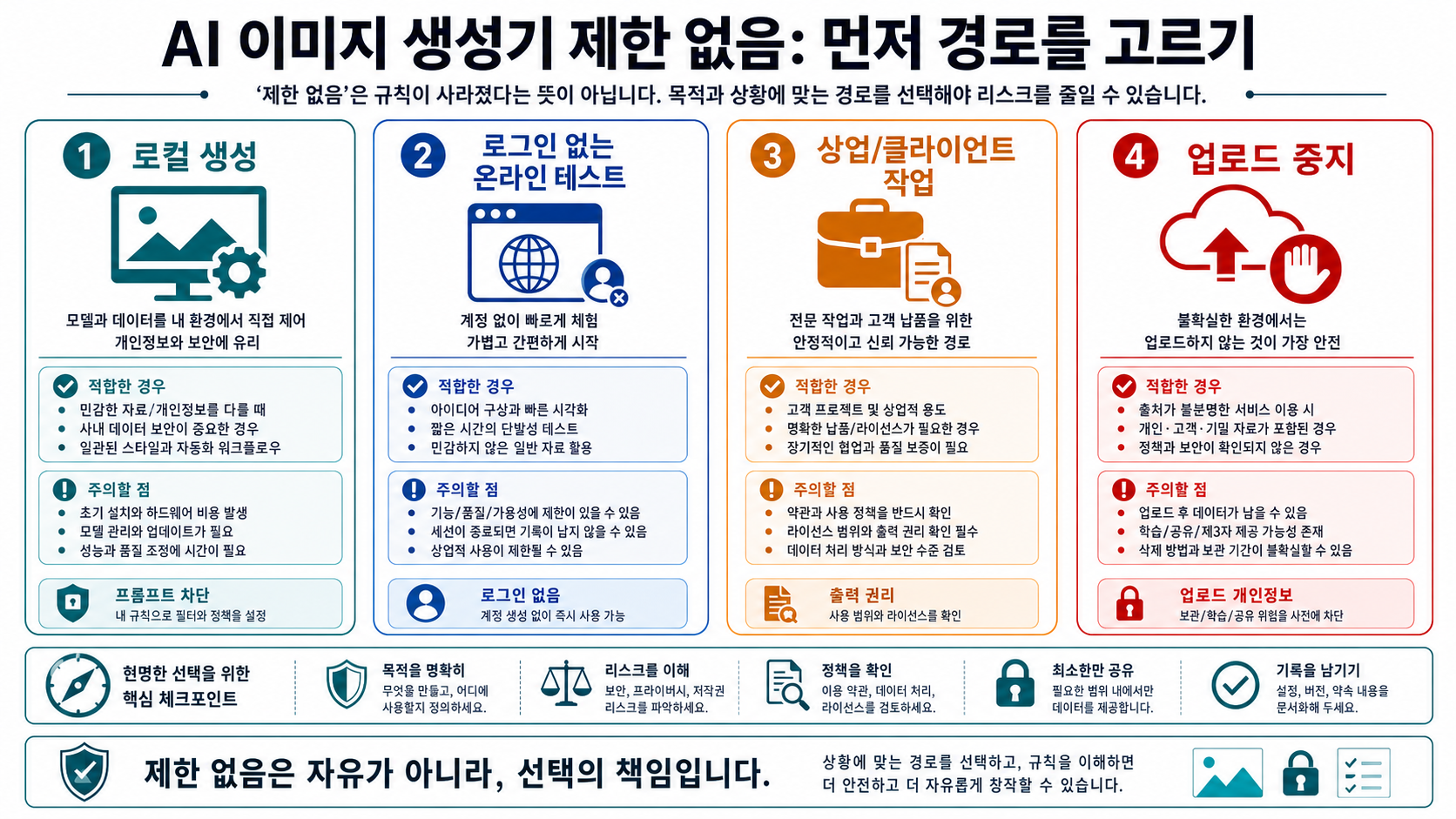 제한이 적은 AI 이미지 생성 경로를 고르기 위한 의사결정 보드