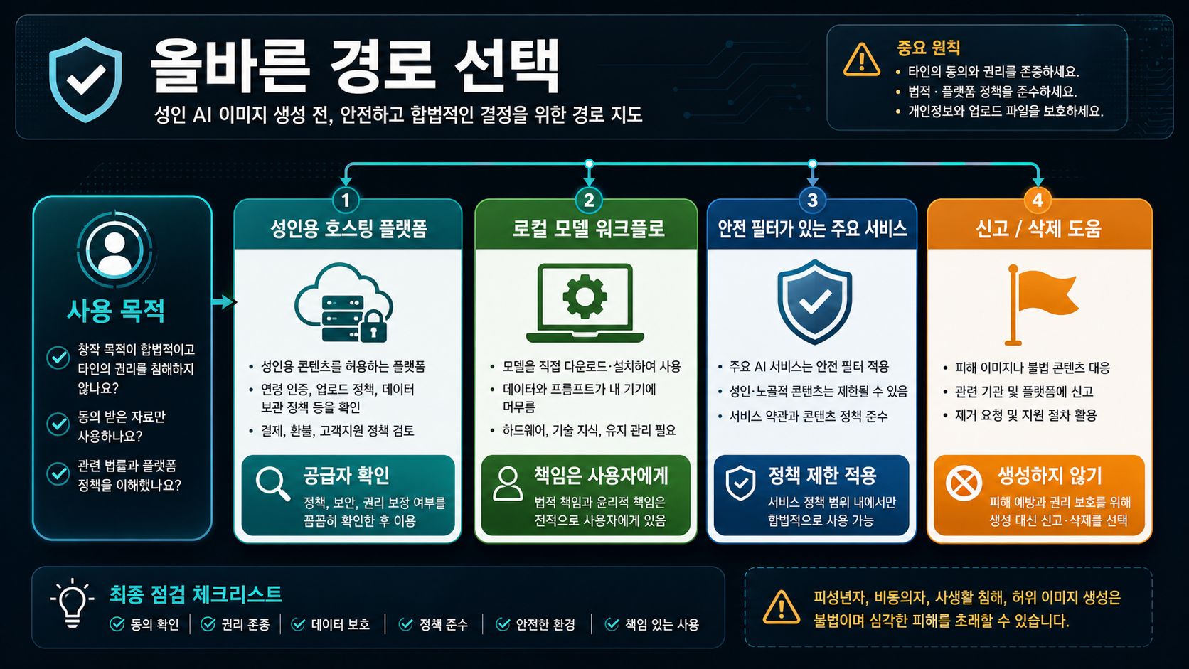 저위험 테스트, 로컬 작업, 유료 증명, 주류 API, 중단 조건을 비교하는 경로 선택 트리.