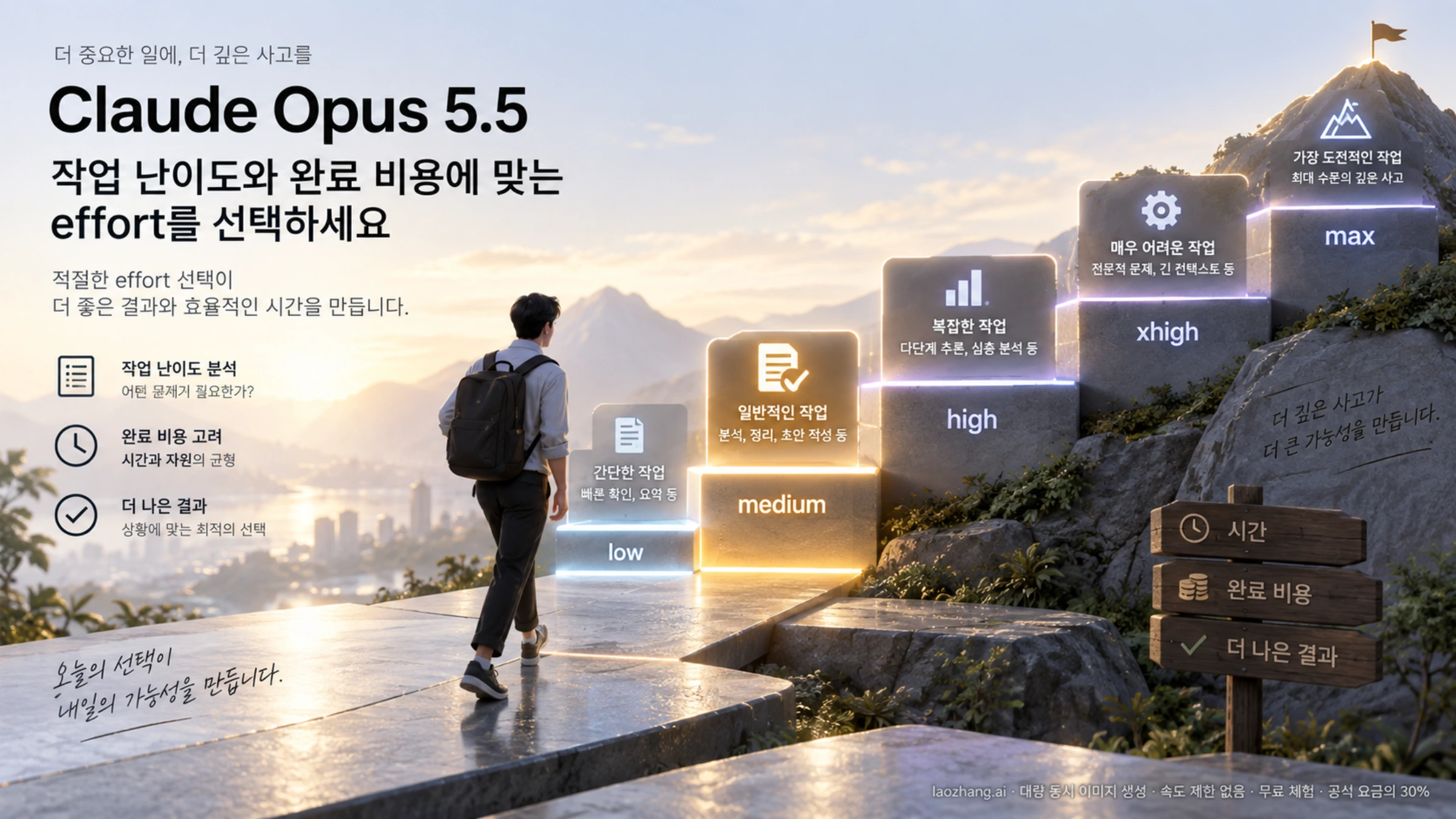 Claude Opus 5.5의 다섯 effort 수준과 작업별 선택을 나타낸 그림