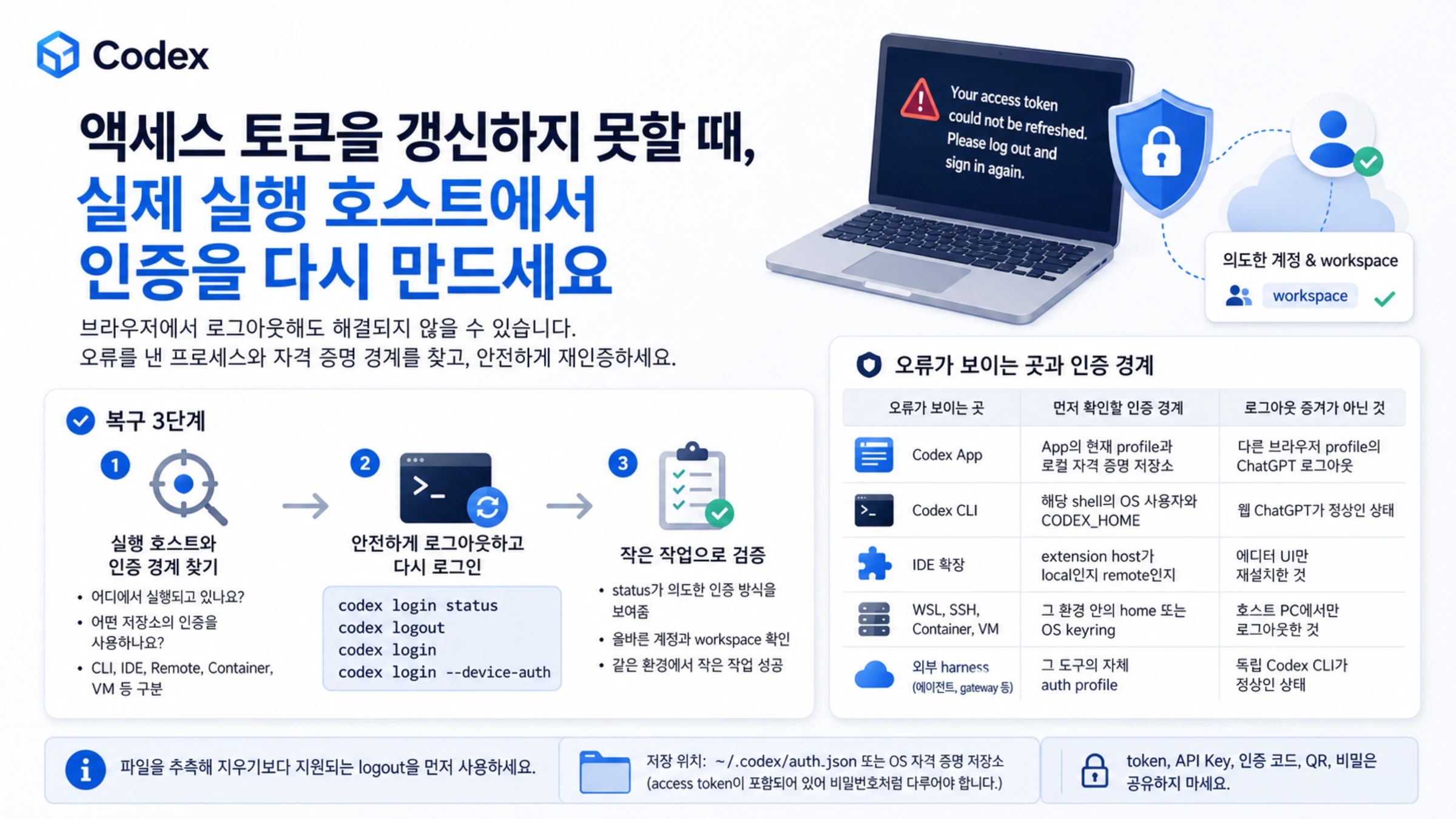 Codex 액세스 토큰 갱신 실패를 실제 실행 호스트의 인증 경계에서 복구하고 작은 작업으로 확인하는 흐름