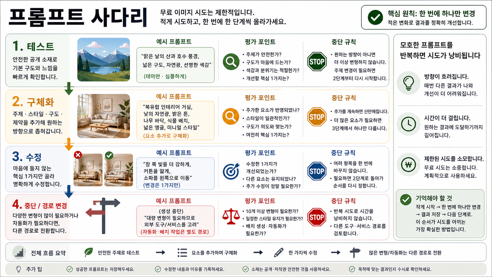 ChatGPT 무료 이미지 생성 횟수를 낭비하지 않기 위한 프롬프트 사다리.