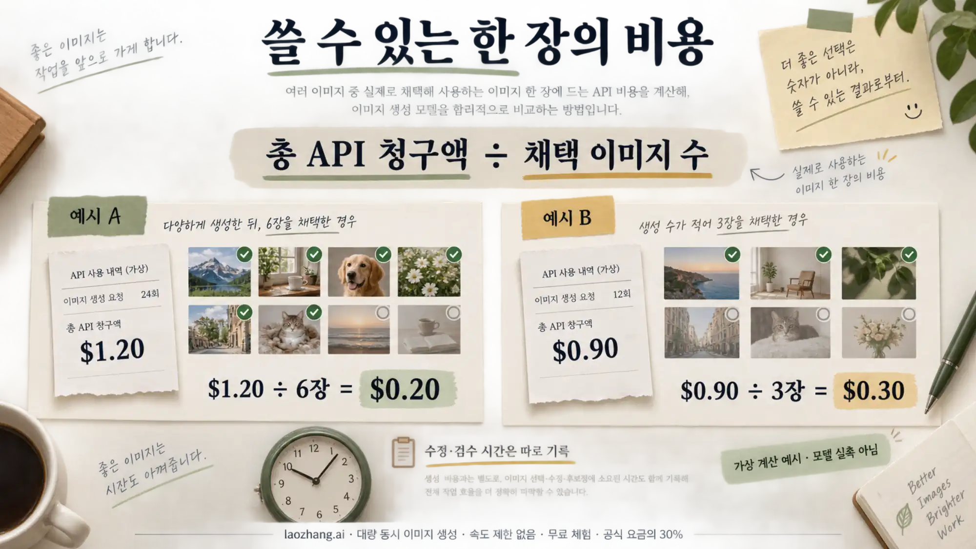 가상 청구액과 채택 이미지 수로 쓸 수 있는 한 장의 API 비용을 계산하는 두 가지 예시