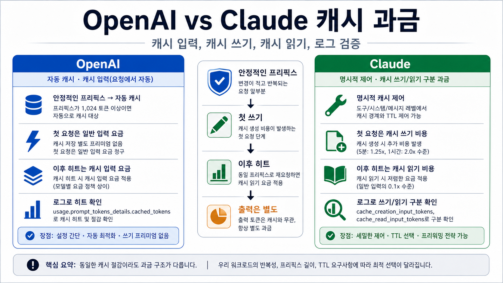 OpenAI vs Claude 캐시 과금: 캐시 입력, 쓰기 비용, 읽기 비용과 손익분기