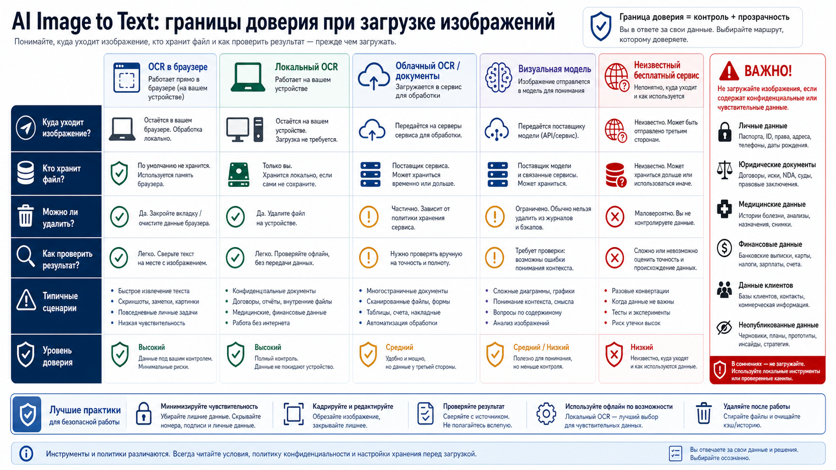 Доска доверительных границ для онлайн OCR, локального OCR, облачного документного OCR, визуальных моделей и неизвестных бесплатных сайтов