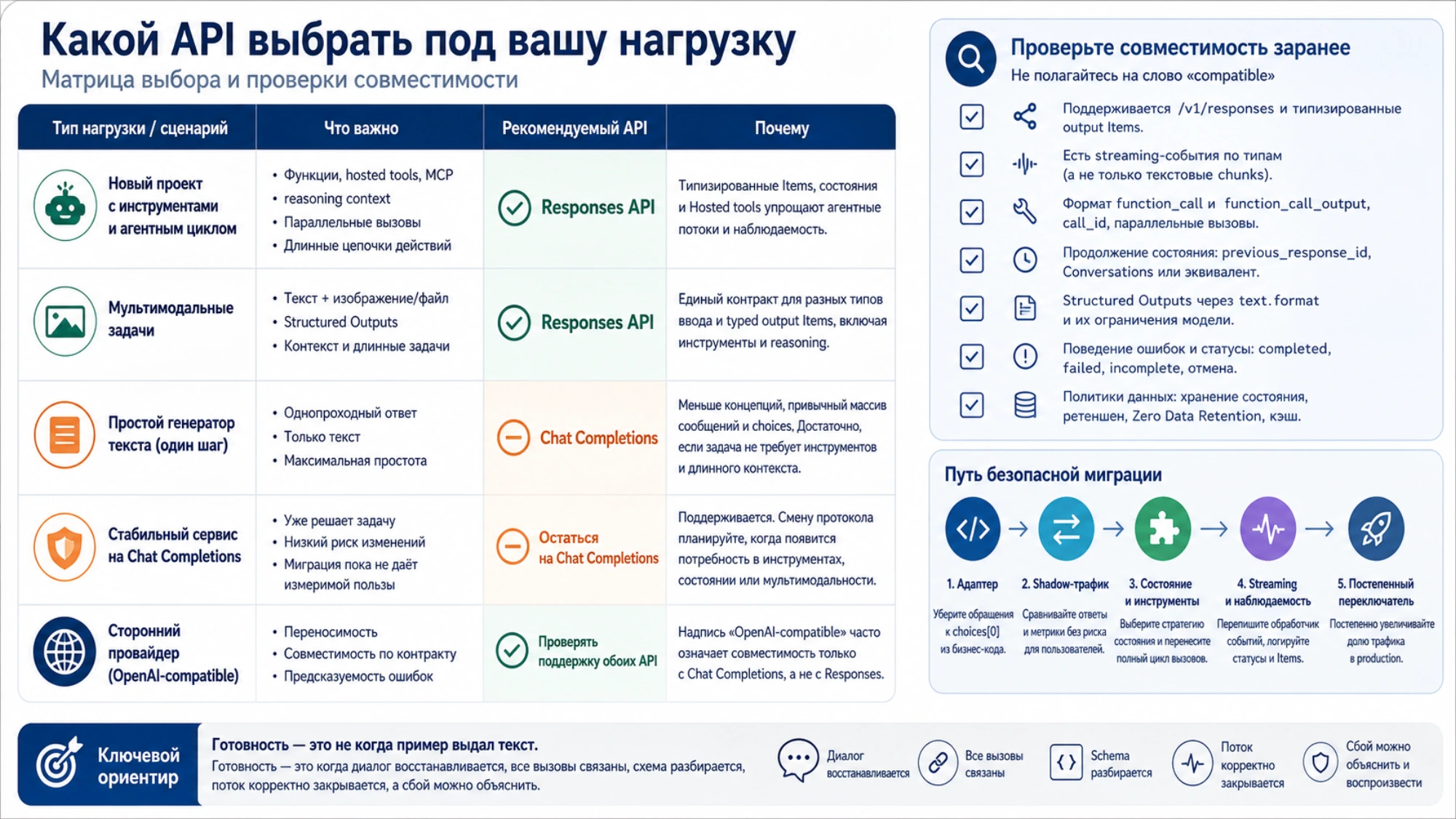 Матрица выбора API по типу нагрузки и проверки совместимости перед миграцией