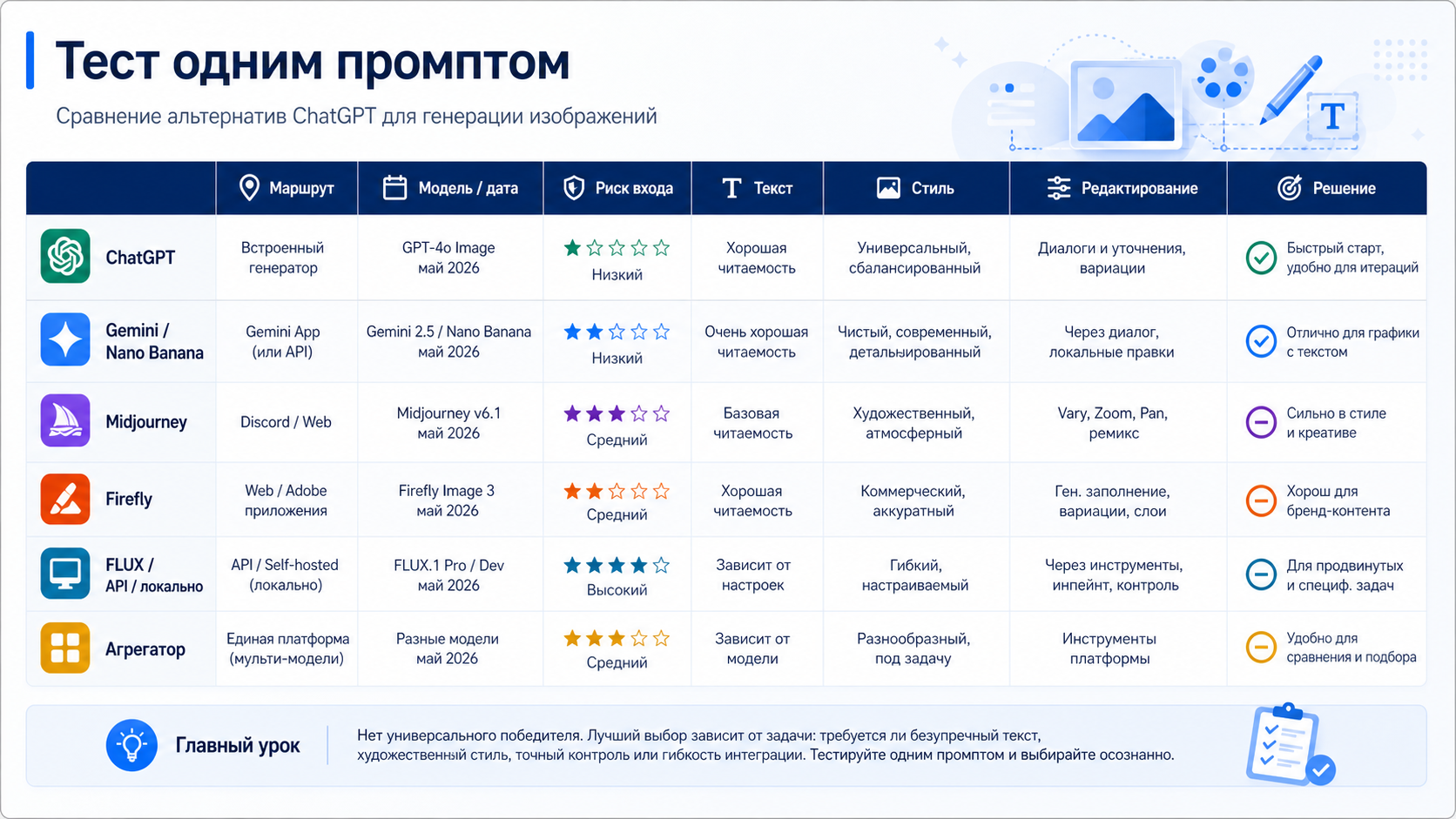 Журнал одинакового промпта для сравнения альтернатив генерации изображений