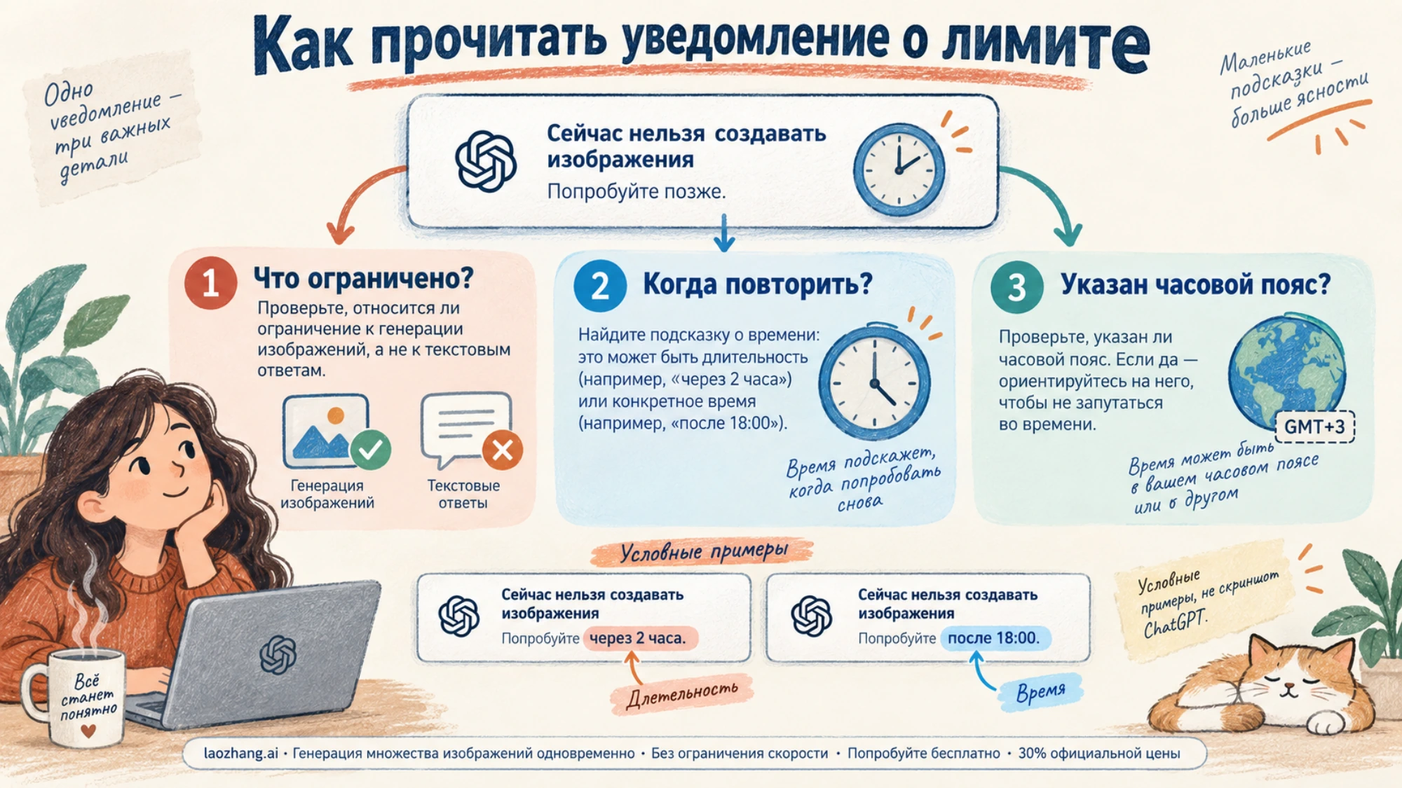 Уведомление о лимите с пояснениями о типе ограничения, времени и часовом поясе